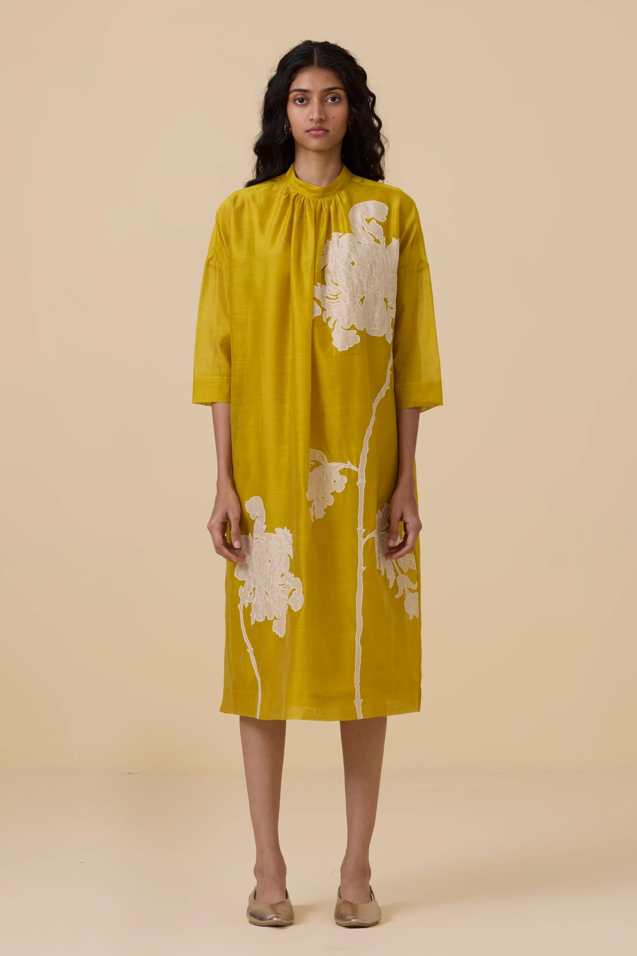 Aira Yellow Handwoven Embroidered Dress - Image 3