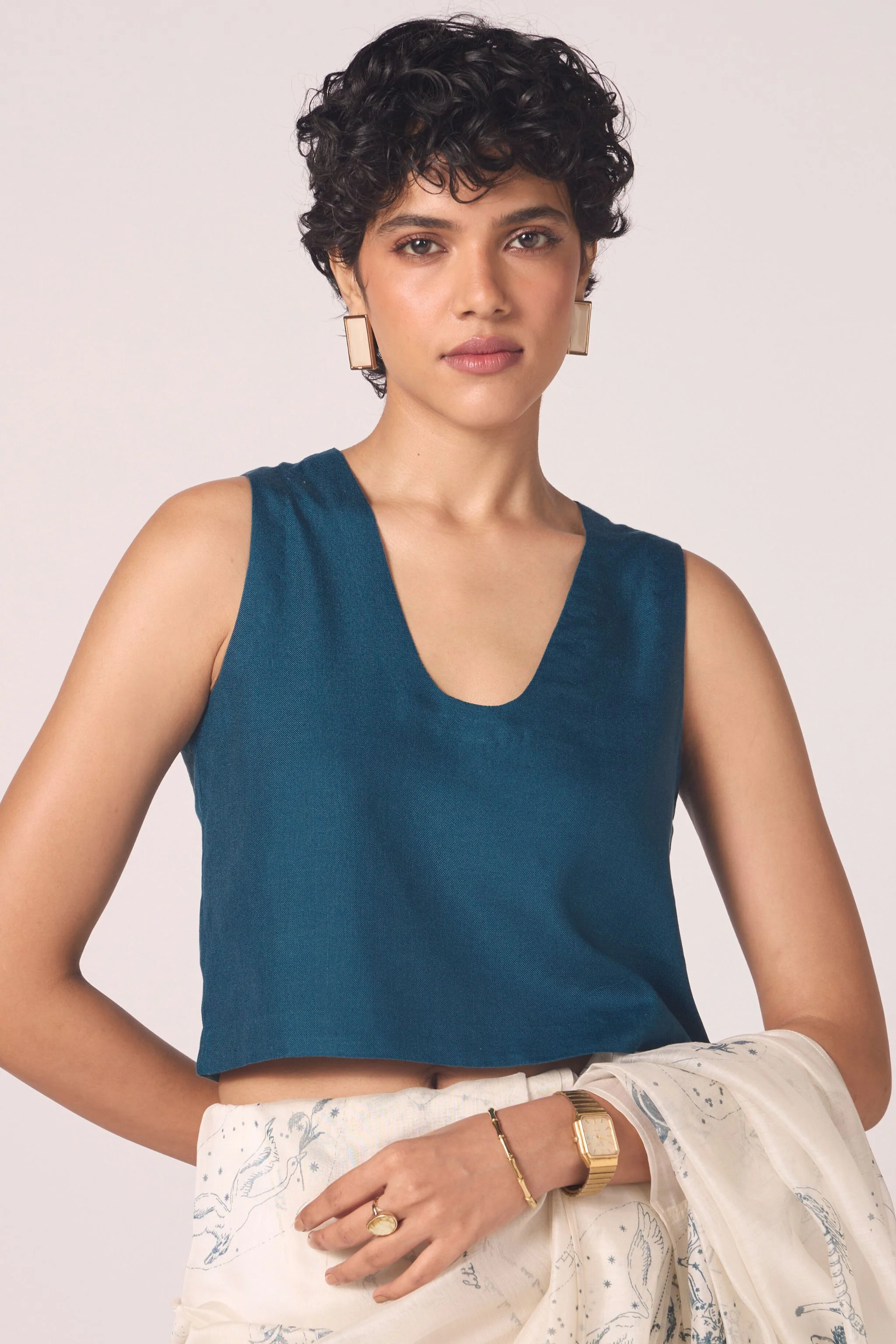 Altair Blue Silk Crop Top - Image 6