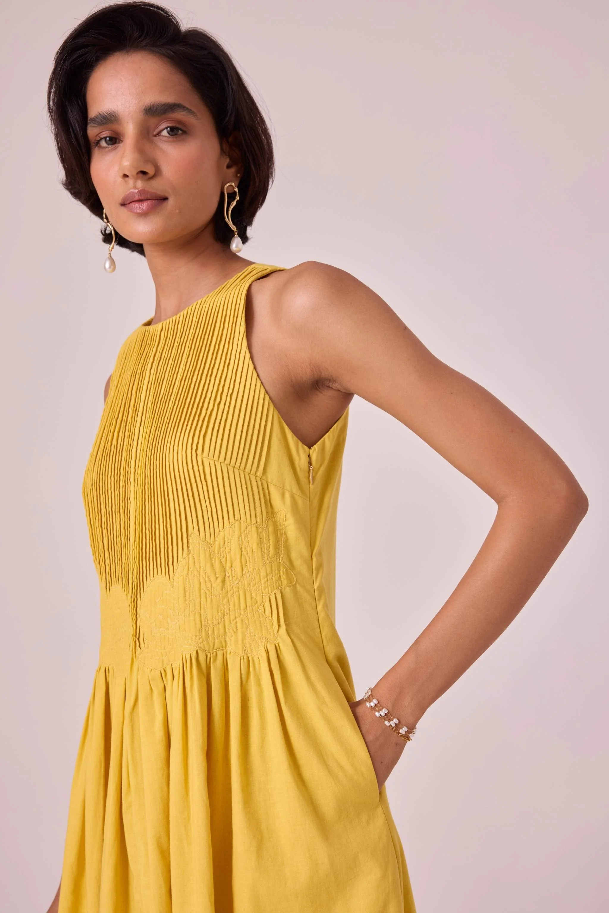 Amani Yellow Embroidered Dress - Image 6