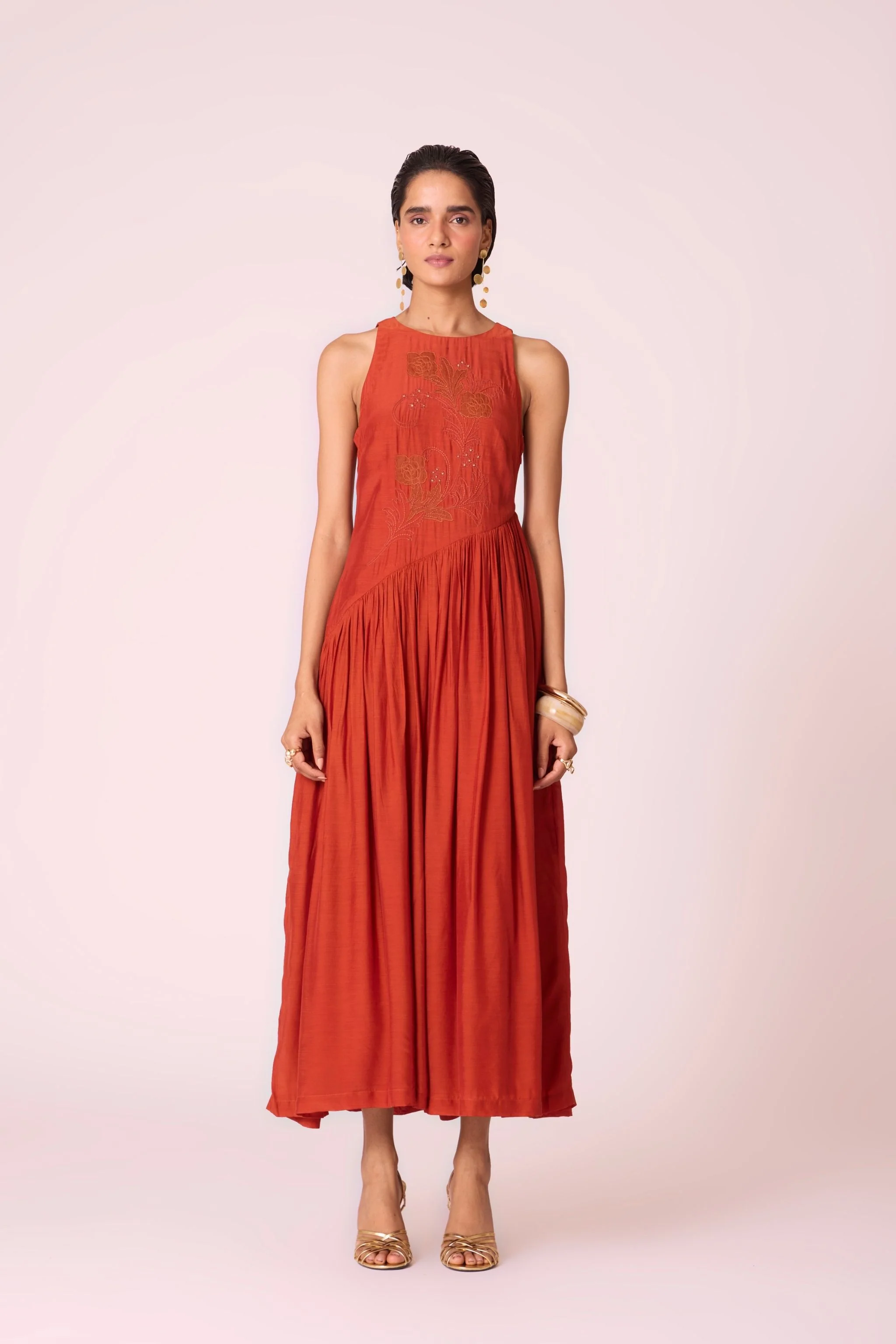 Anya Rust Embroidered Midi Dress - Image 2
