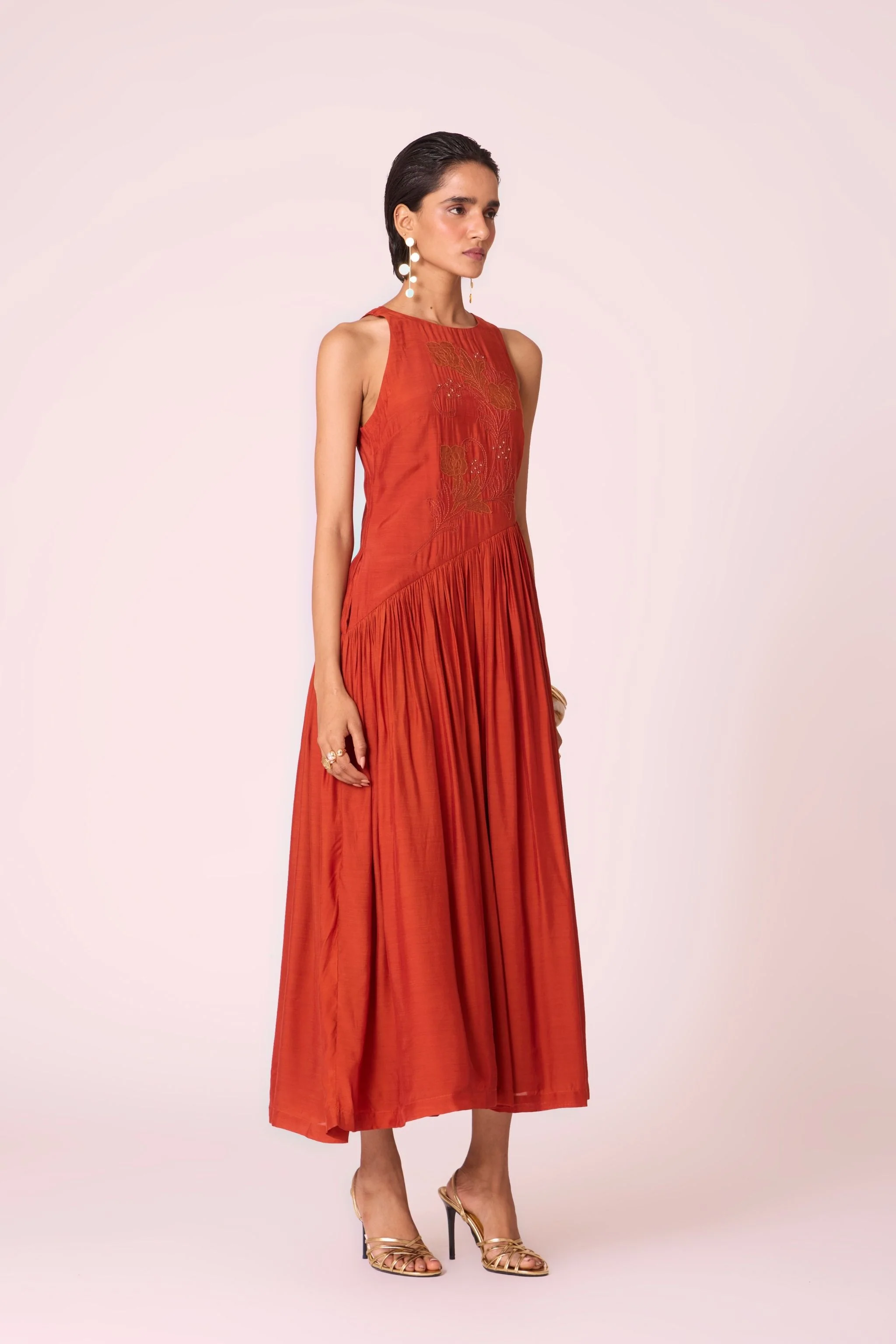 Anya Rust Embroidered Midi Dress - Image 3