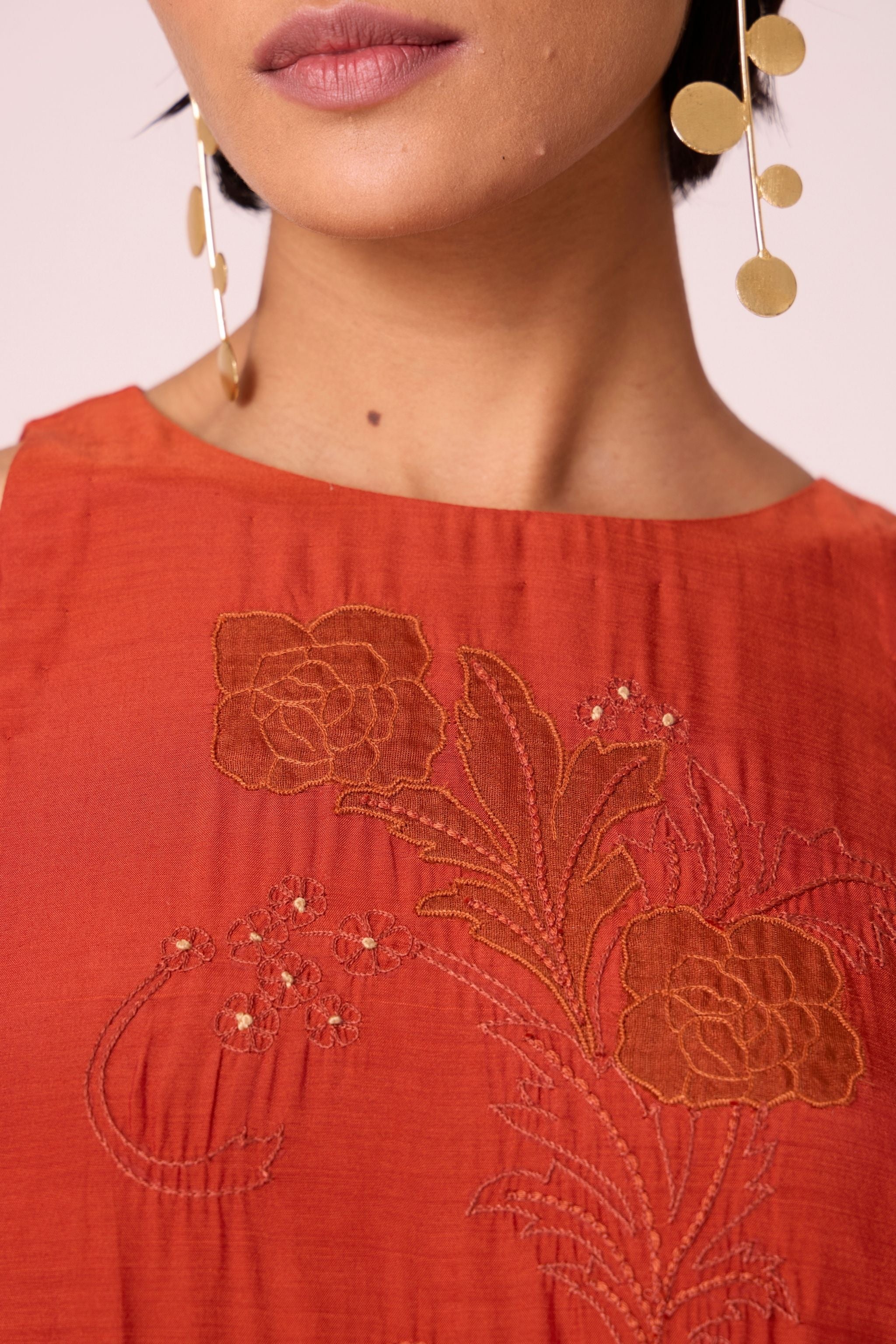 Anya Rust Embroidered Midi Dress - Image 4