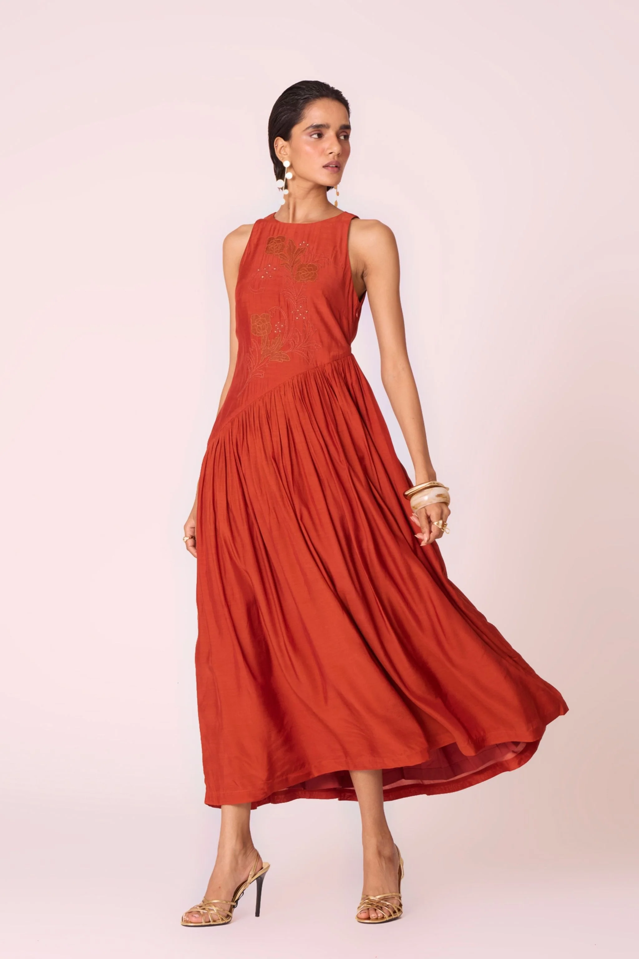Anya Rust Embroidered Midi Dress - Image 7