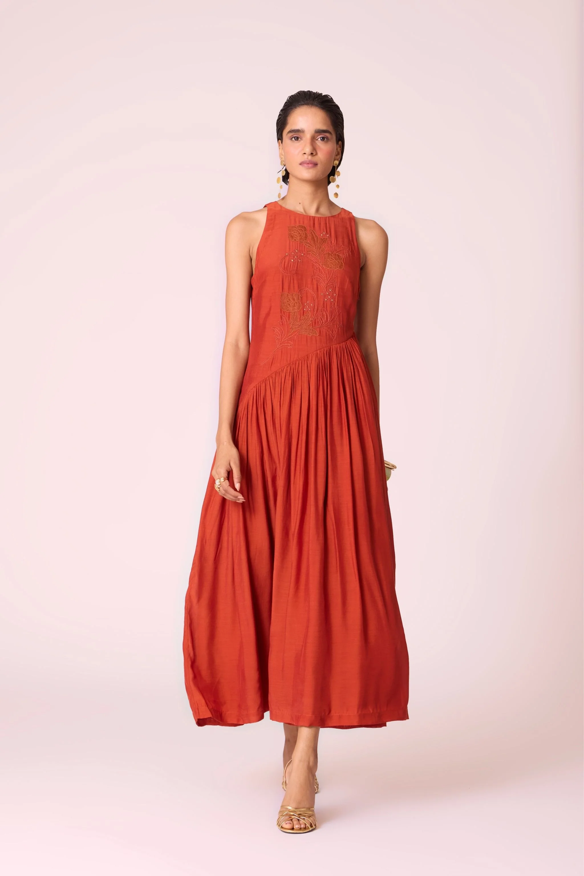 Anya Rust Embroidered Midi Dress - Image 8