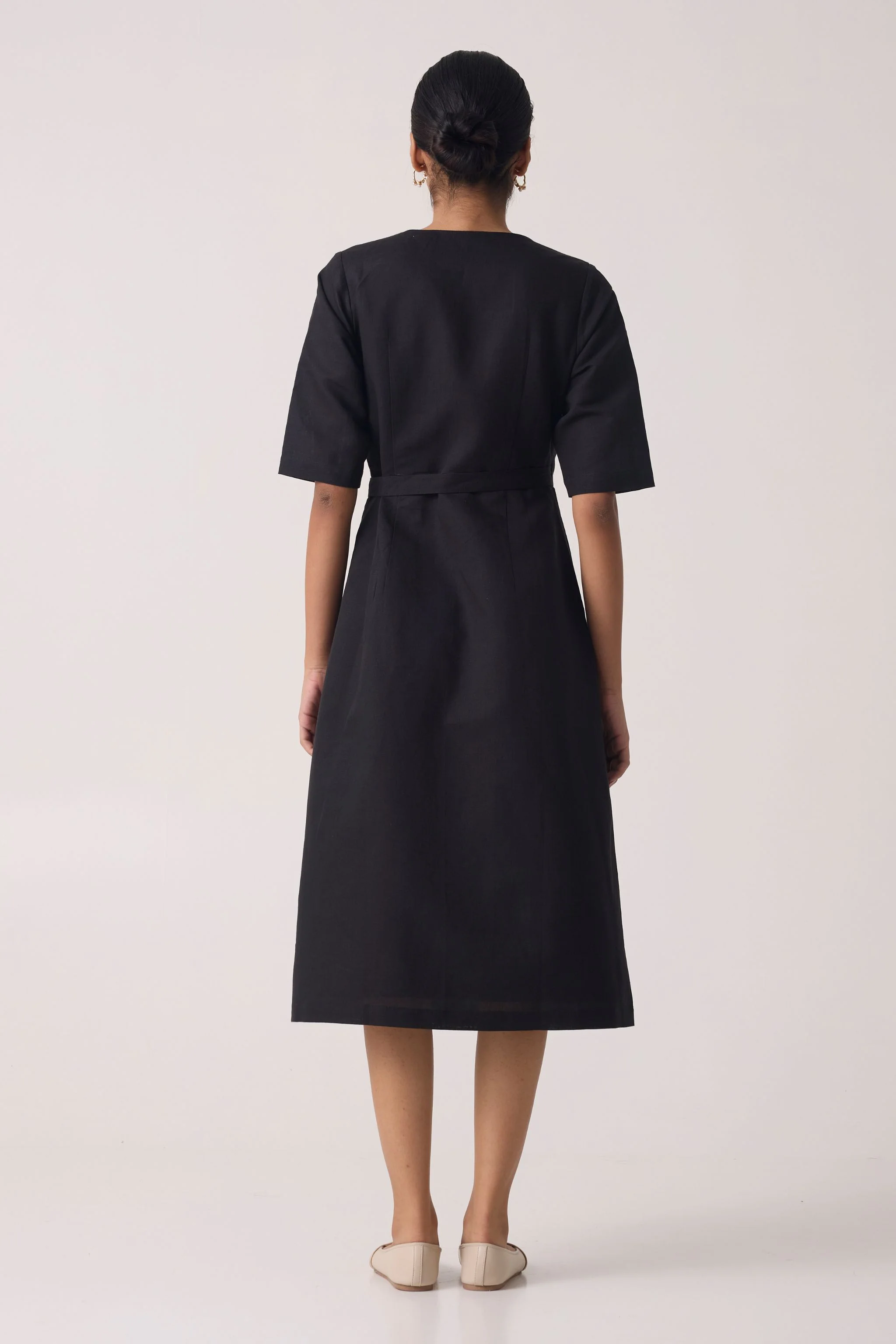 Arandi Black Wrap Dress with Sleeves - Image 6