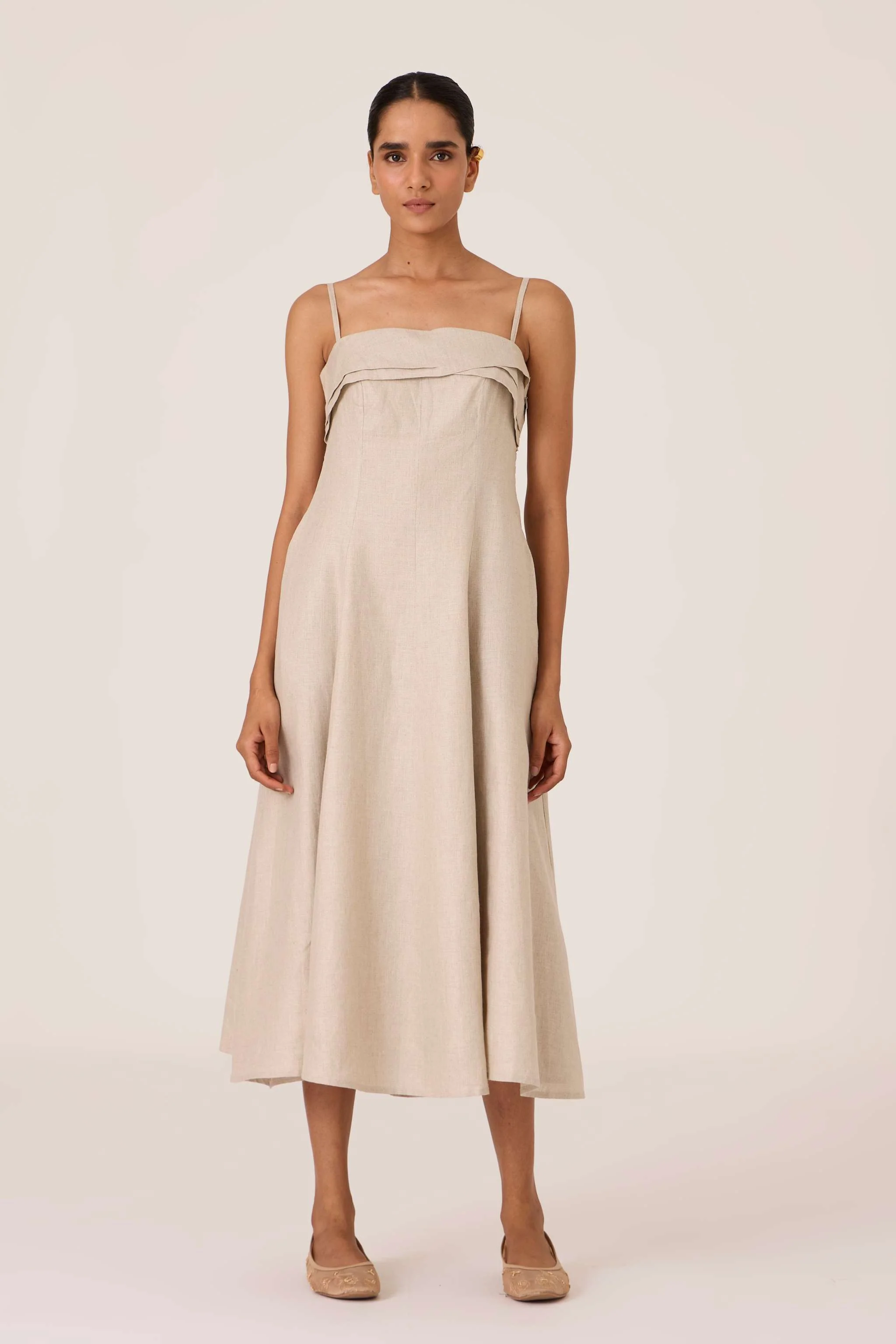 Azzah Beige Linen Dress - Image 11