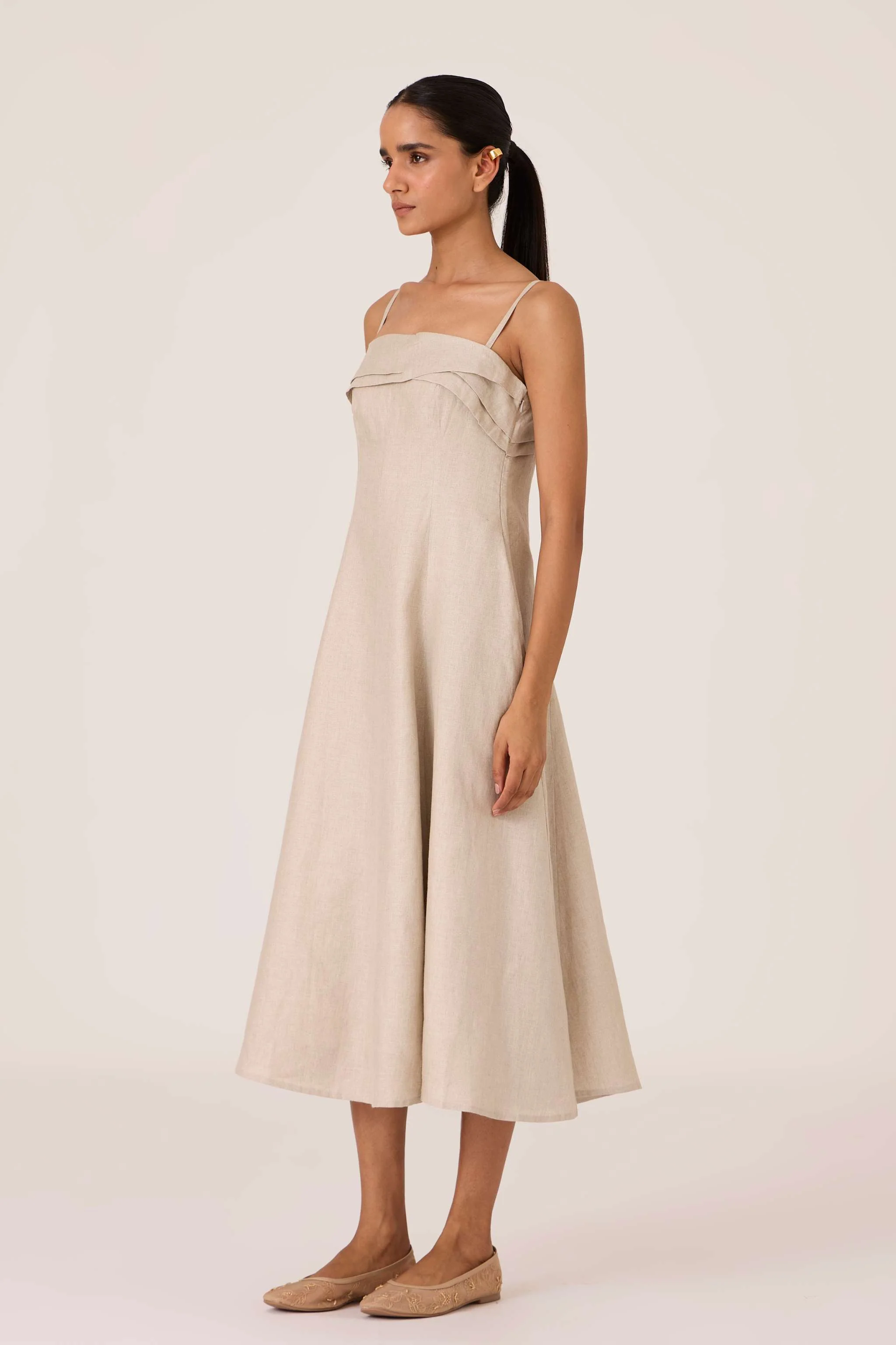 Azzah Beige Linen Dress - Image 3