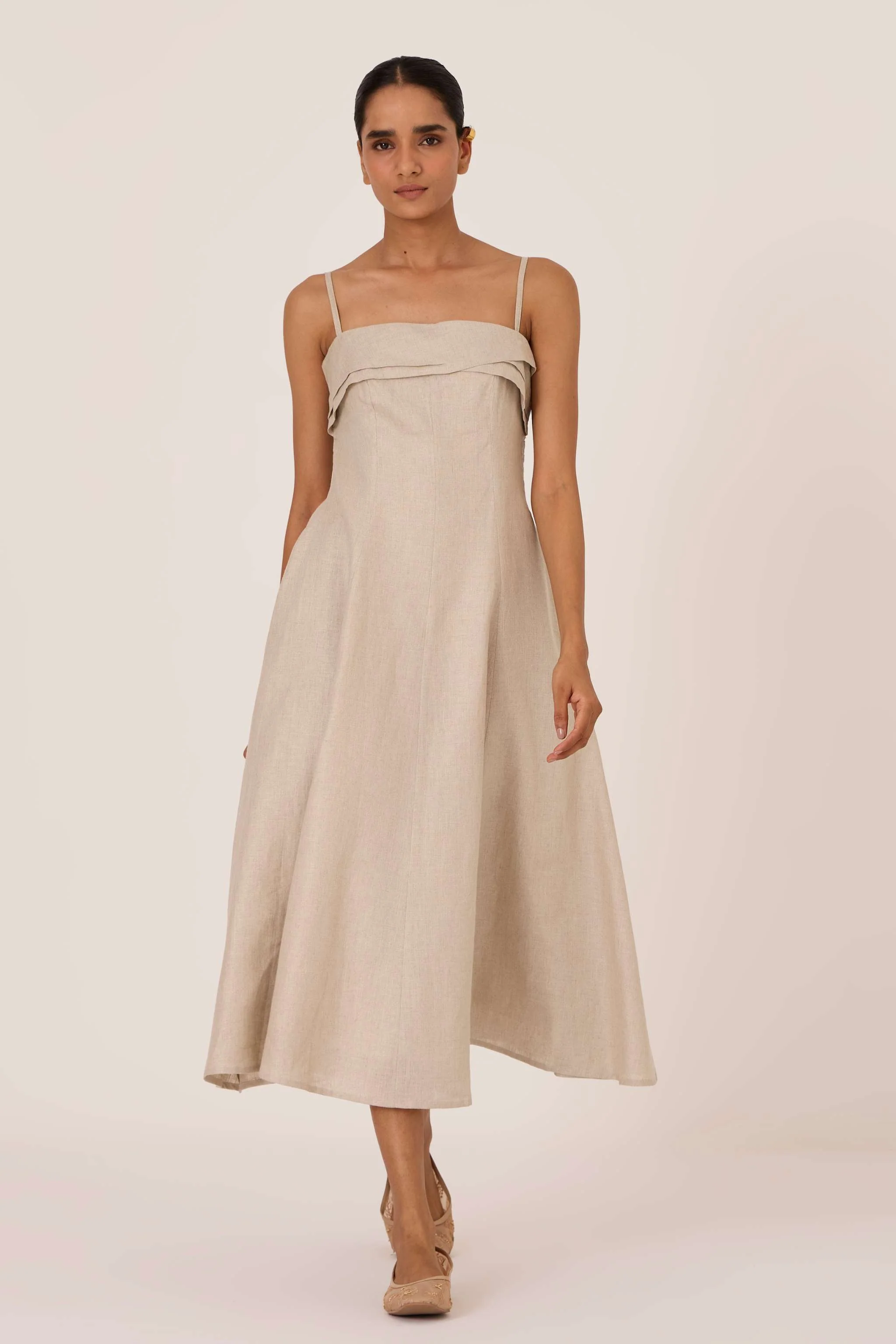 Azzah Beige Linen Dress - Image 4