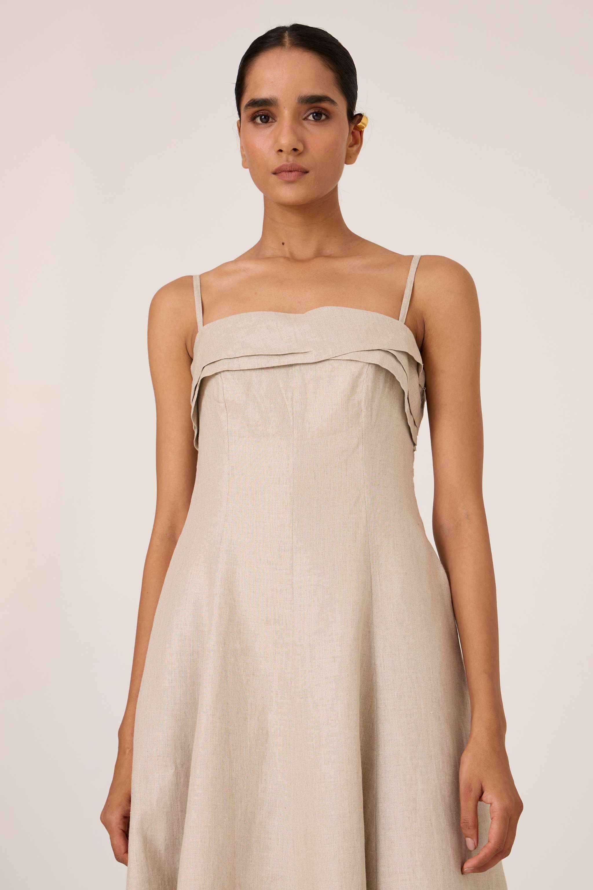 Azzah Beige Linen Dress - Image 5