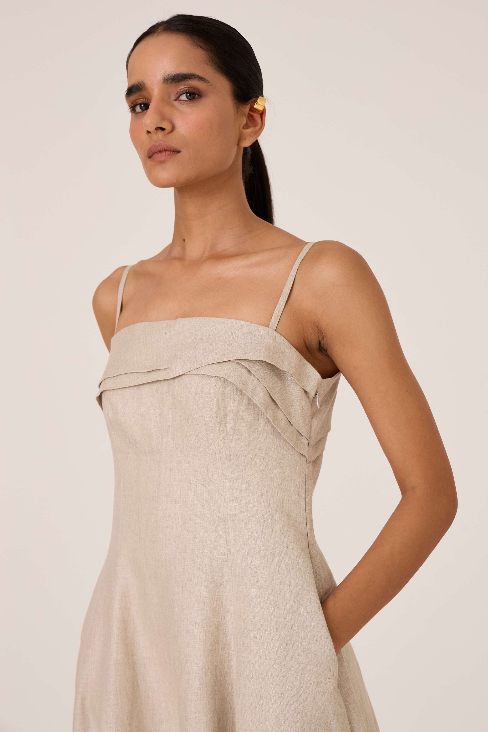 Azzah Beige Linen Dress - Image 6