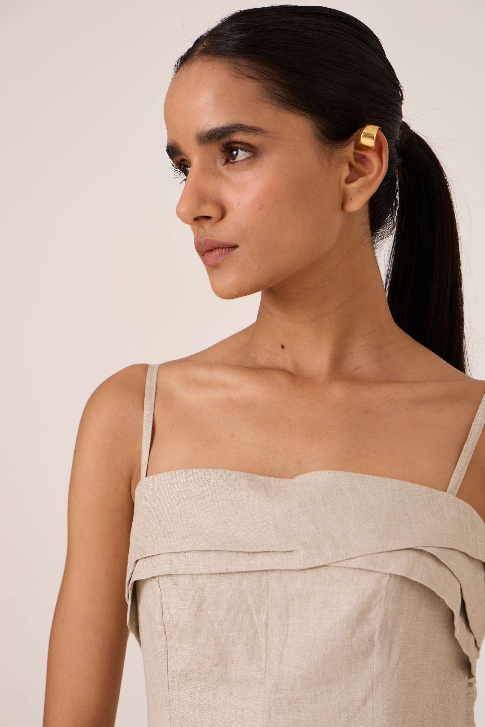 Azzah Beige Linen Dress - Image 7