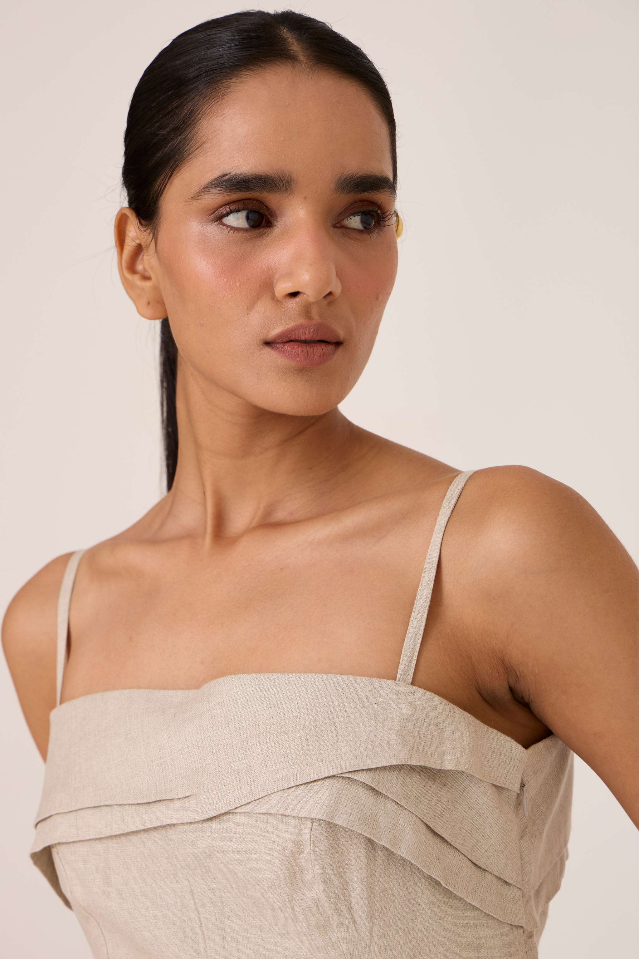 Azzah Beige Linen Dress - Image 8