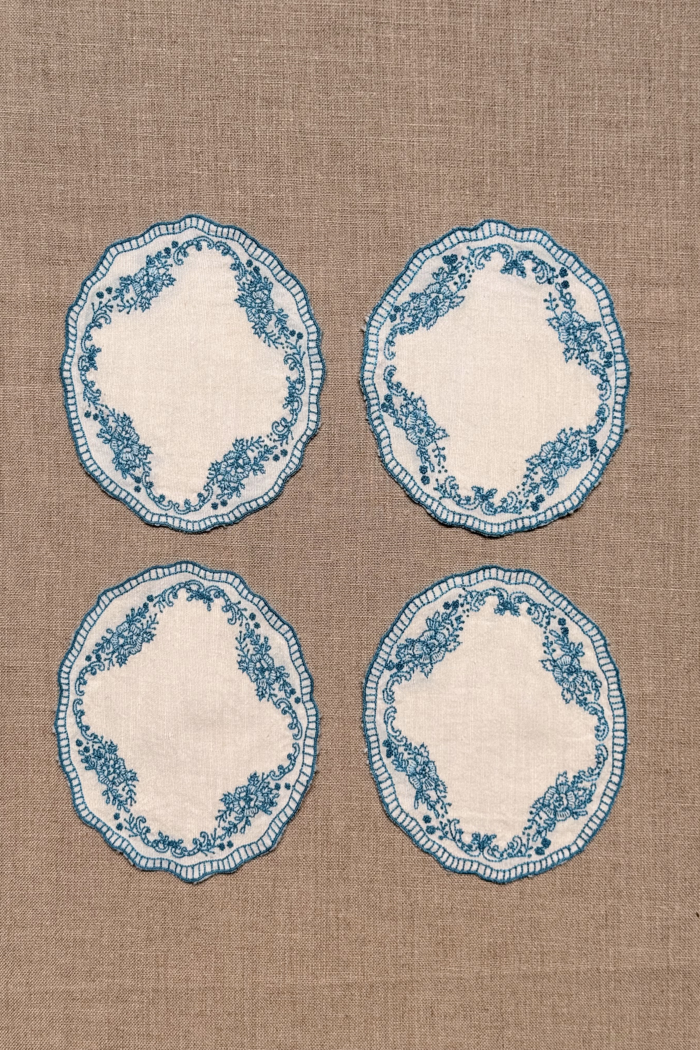 Blue Embroidered Cotton Coasters - Set of 2 - Image 2