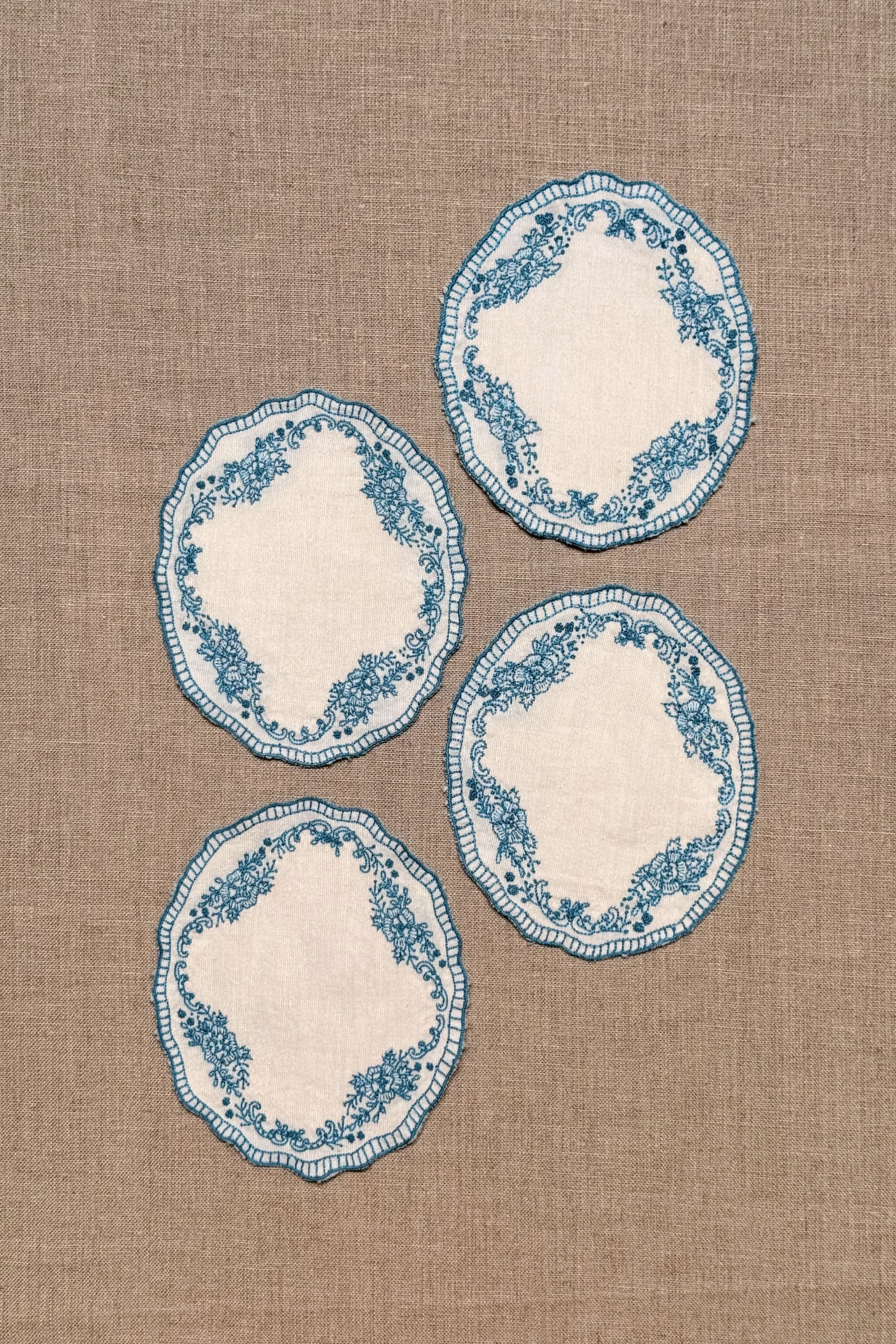 Blue Embroidered Cotton Coasters - Set of 2 - Image 4