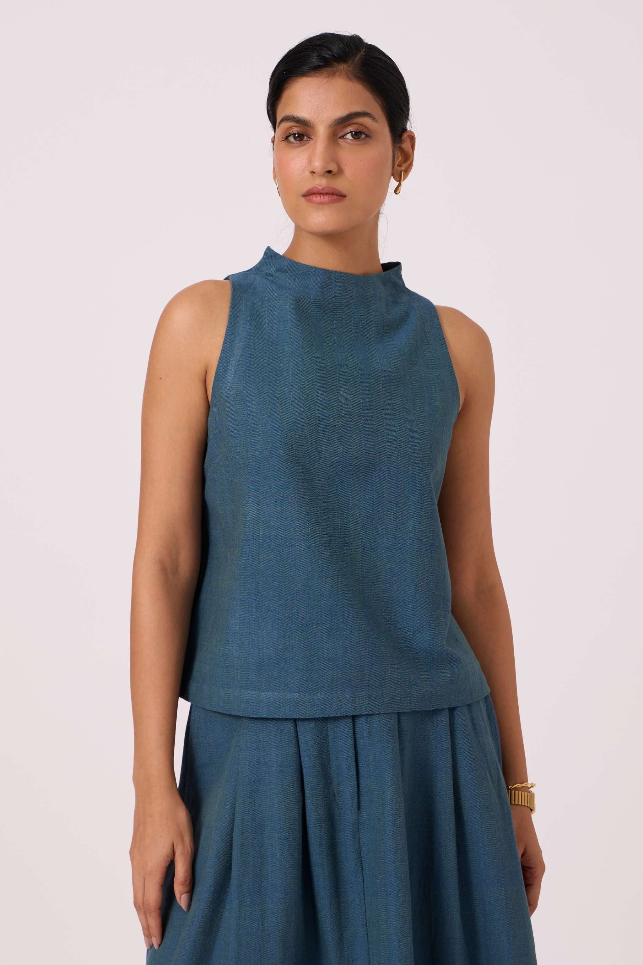 Ernest Blue Handwoven Cropped Top - Image 5