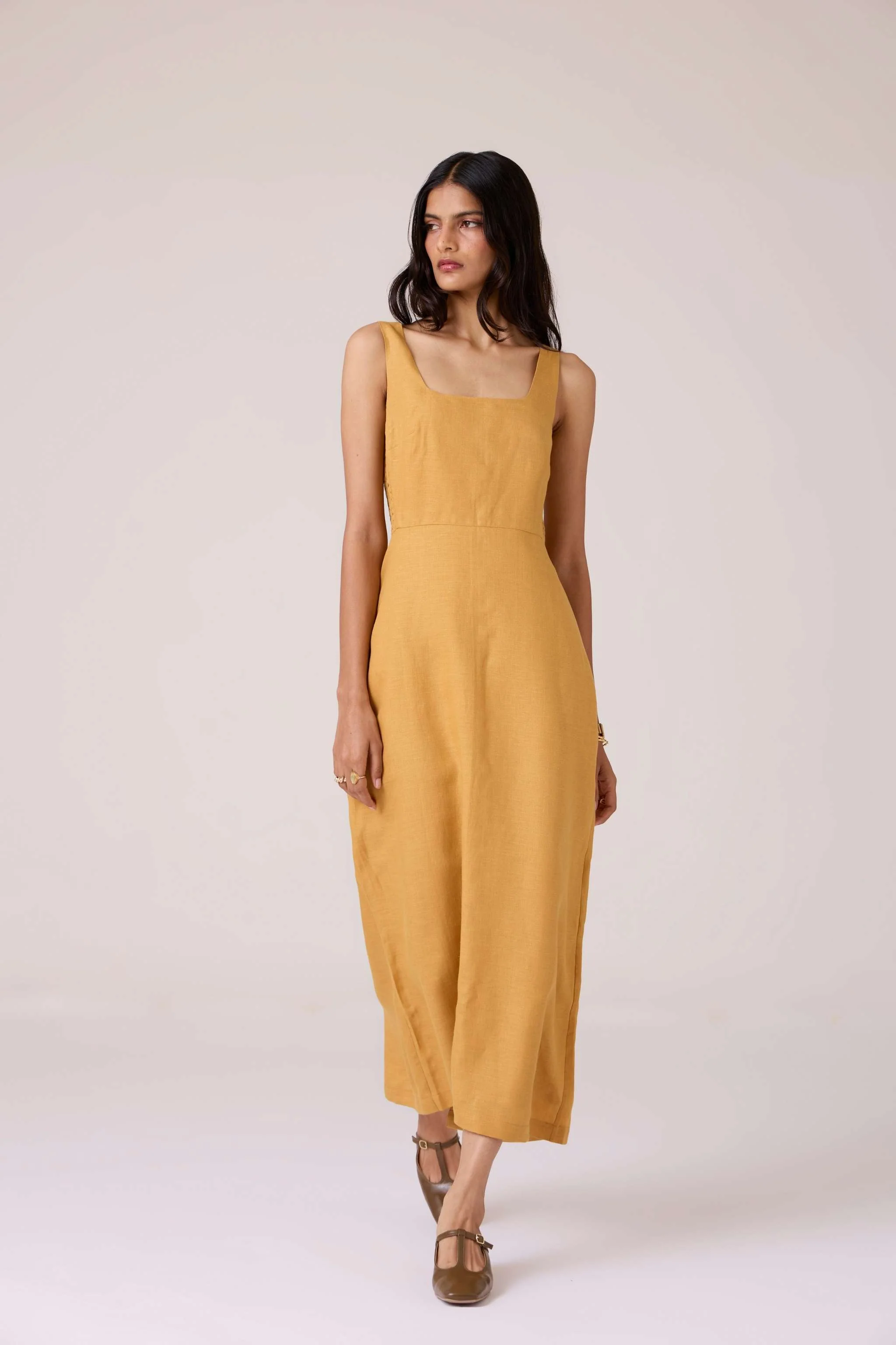 Glasswing Mustard Linen Dress - Image 7