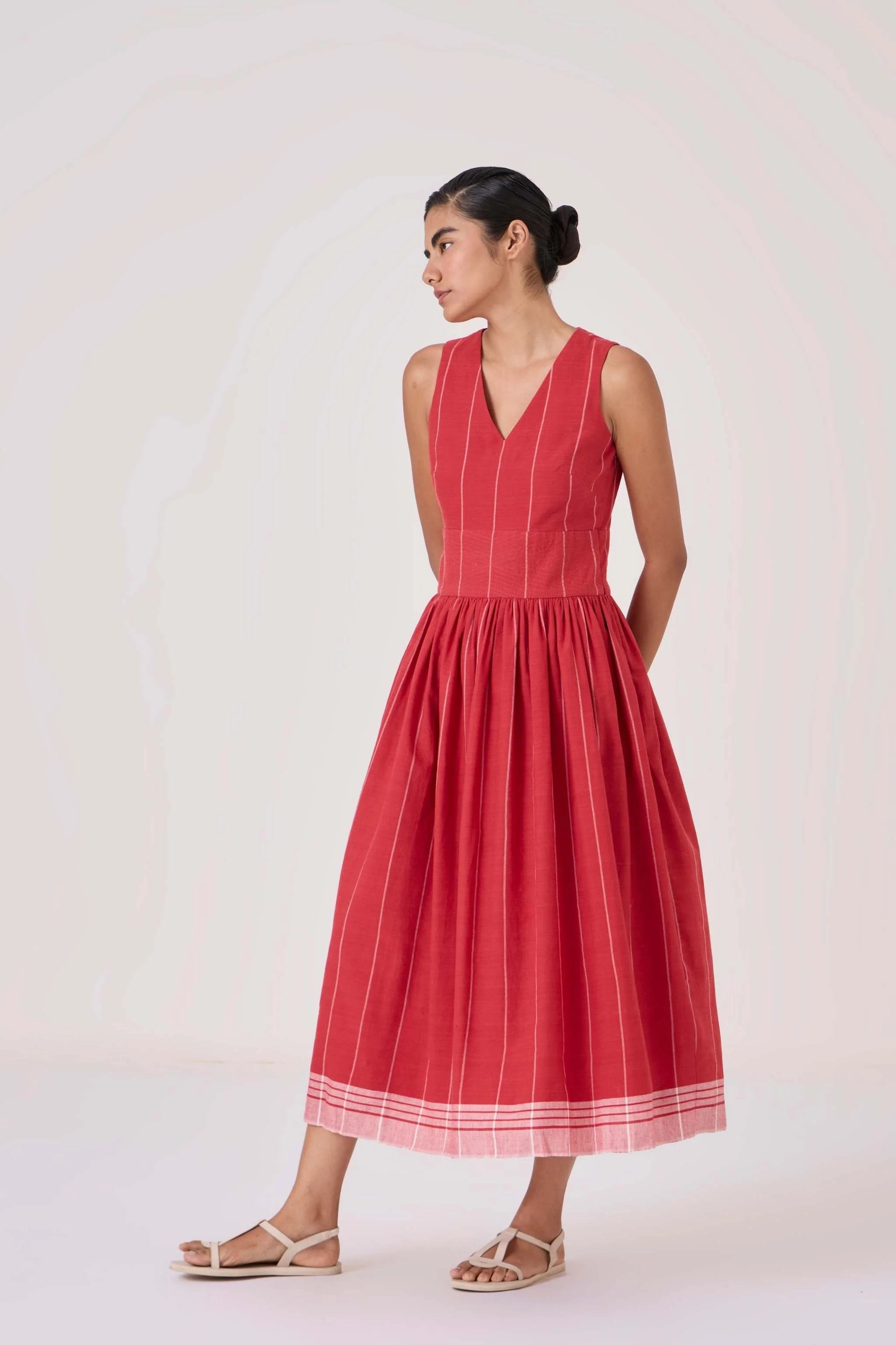 Ishara Handwoven Red Striped Dress - Image 11