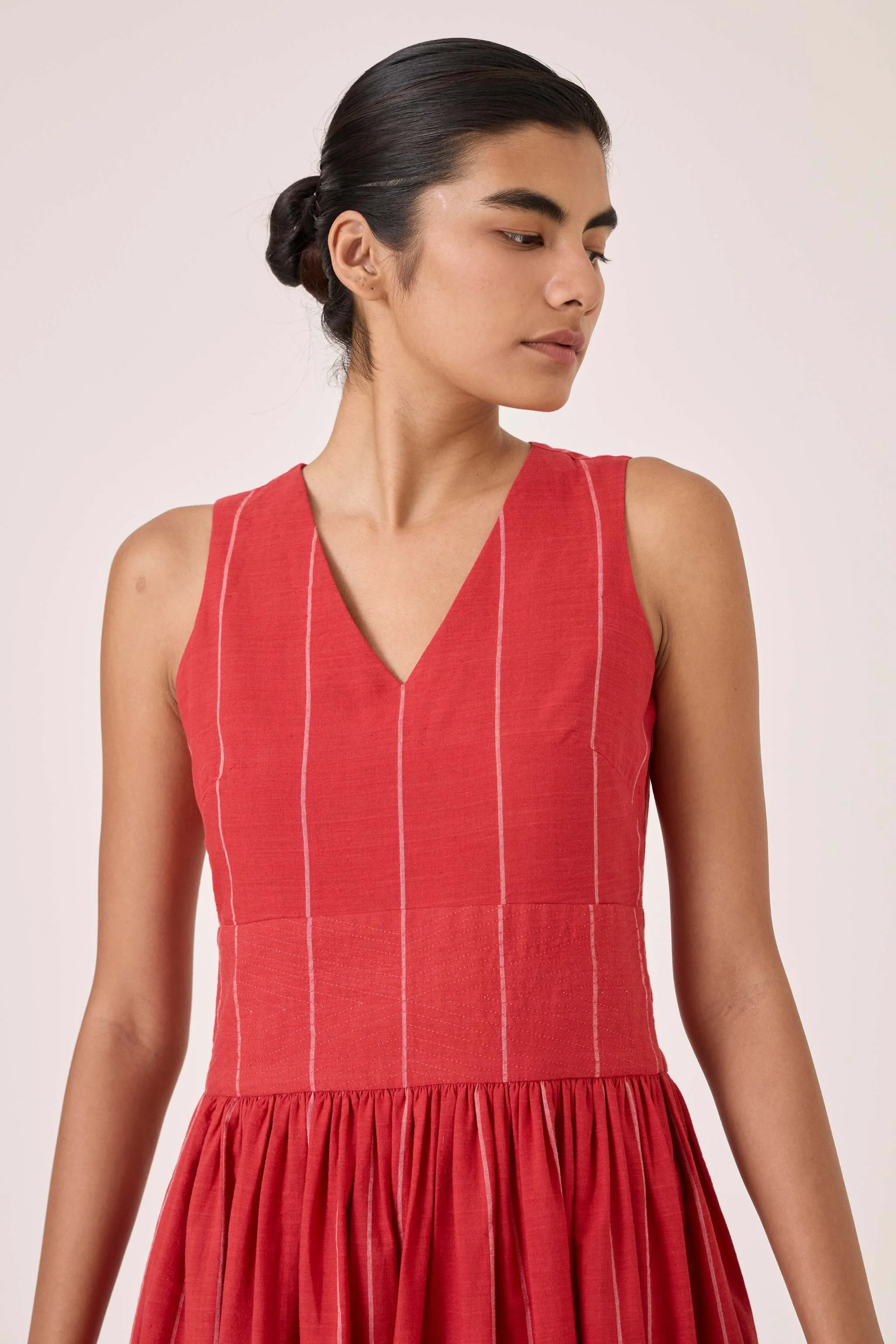 Ishara Handwoven Red Striped Dress - Image 3