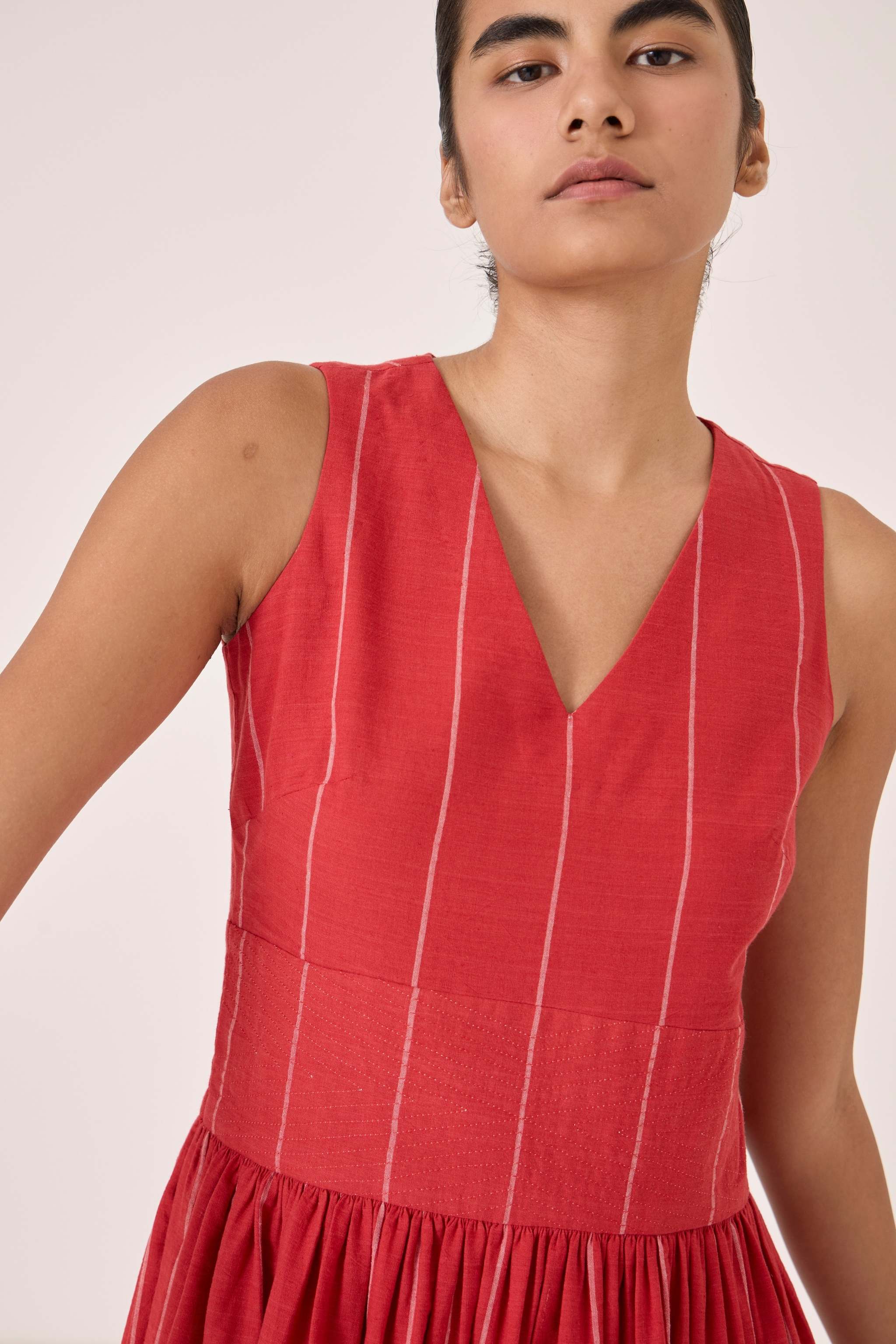 Ishara Handwoven Red Striped Dress - Image 4