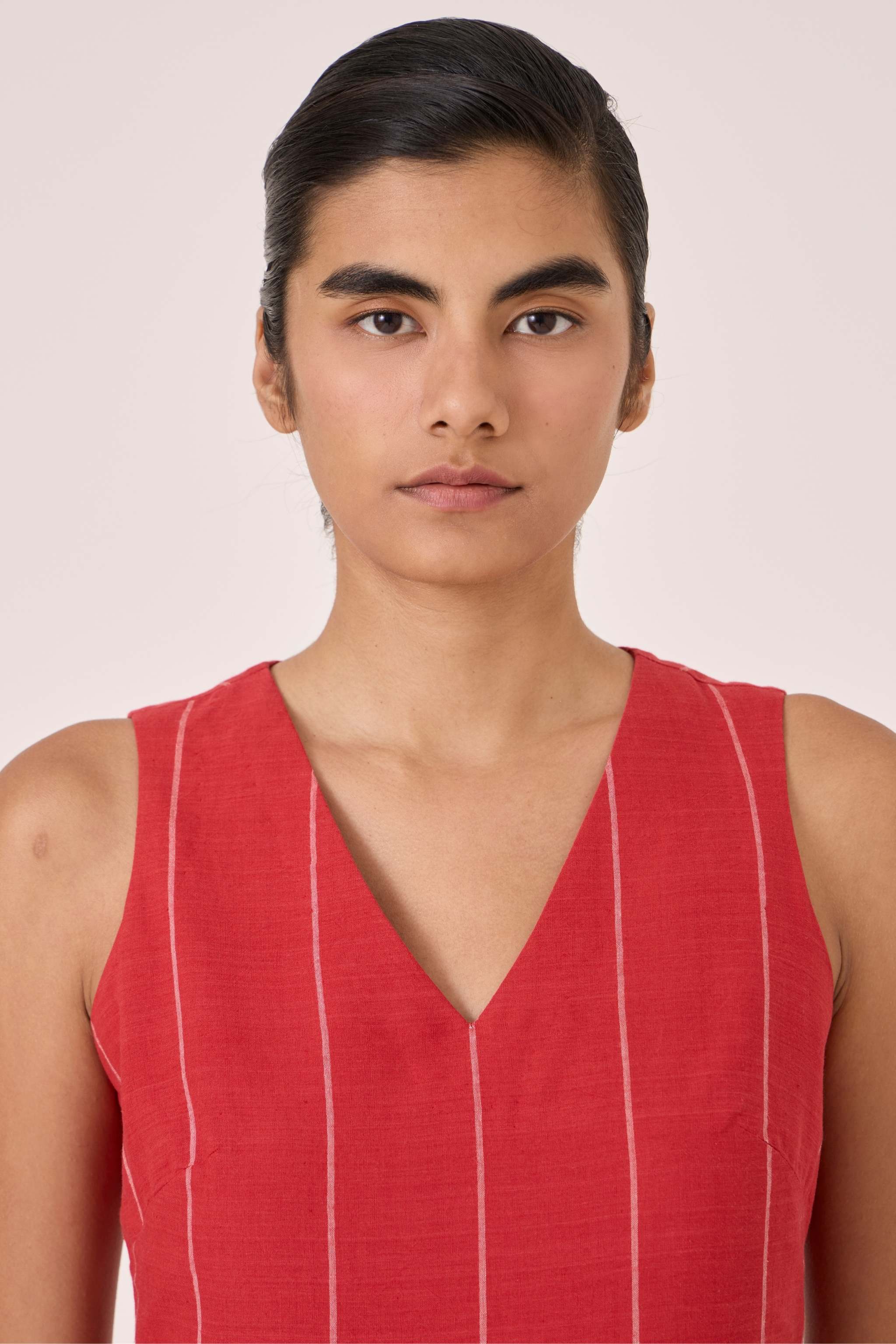 Ishara Handwoven Red Striped Dress - Image 5