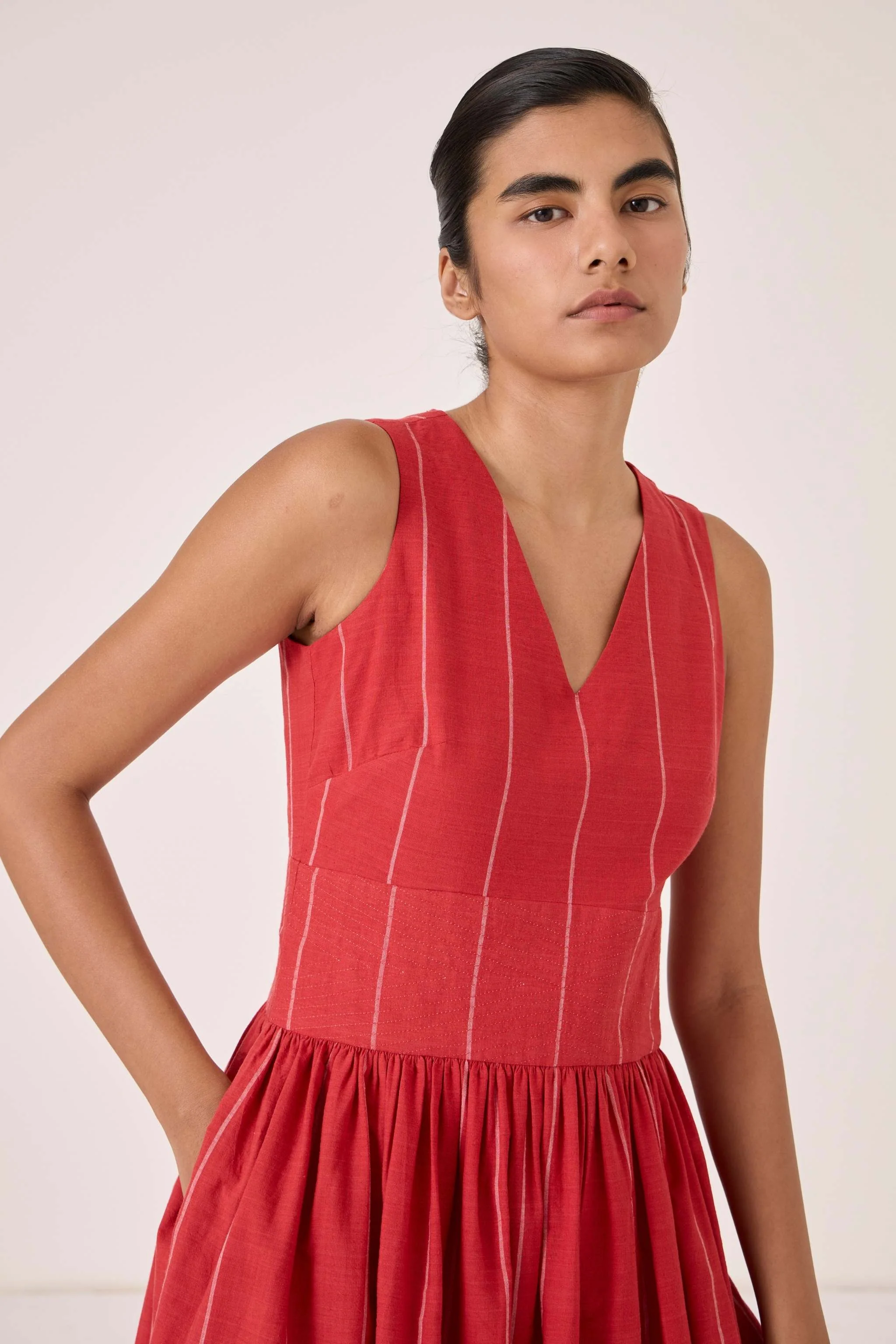 Ishara Handwoven Red Striped Dress - Image 7