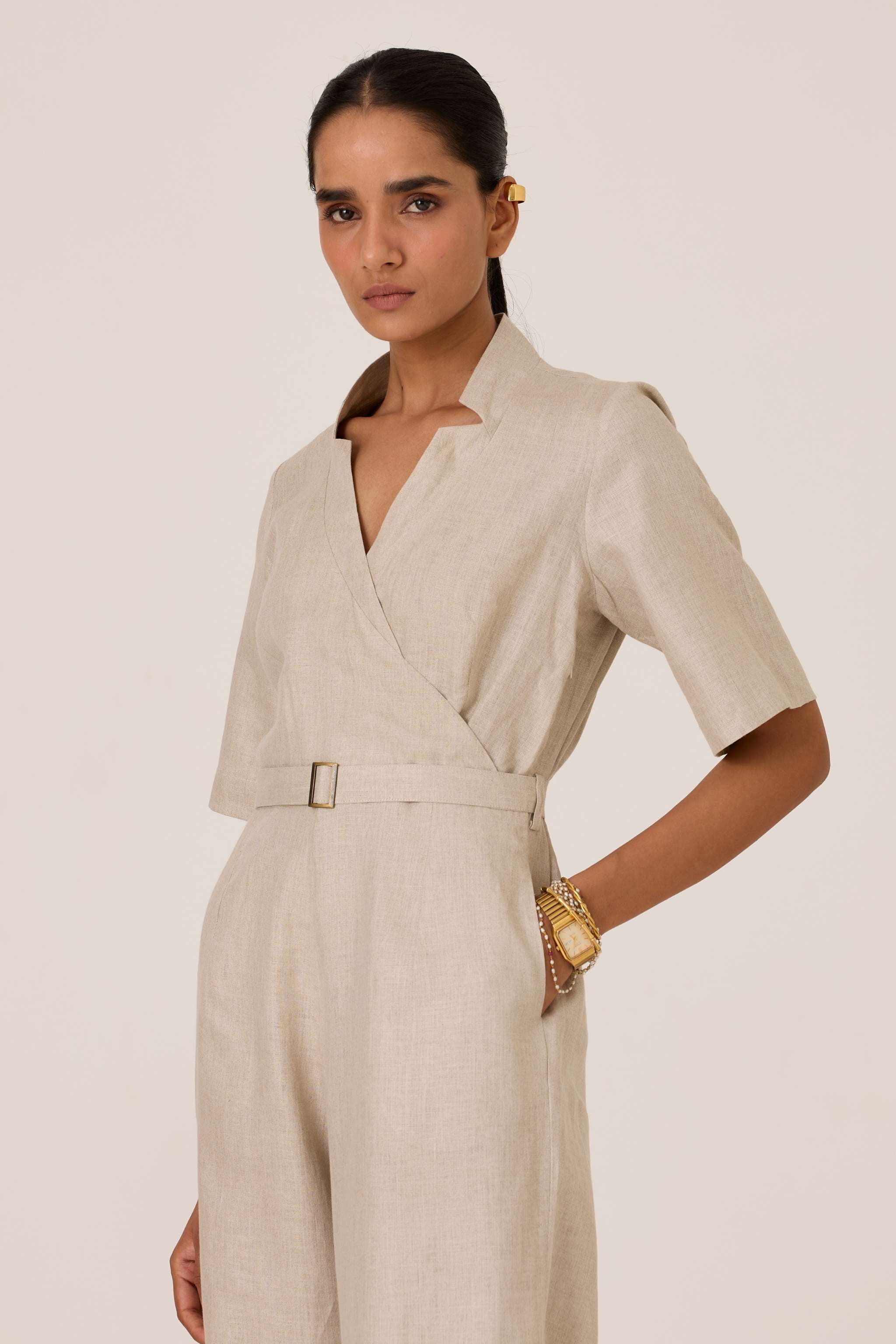 Jos Beige Linen Jumpsuit - Image 5