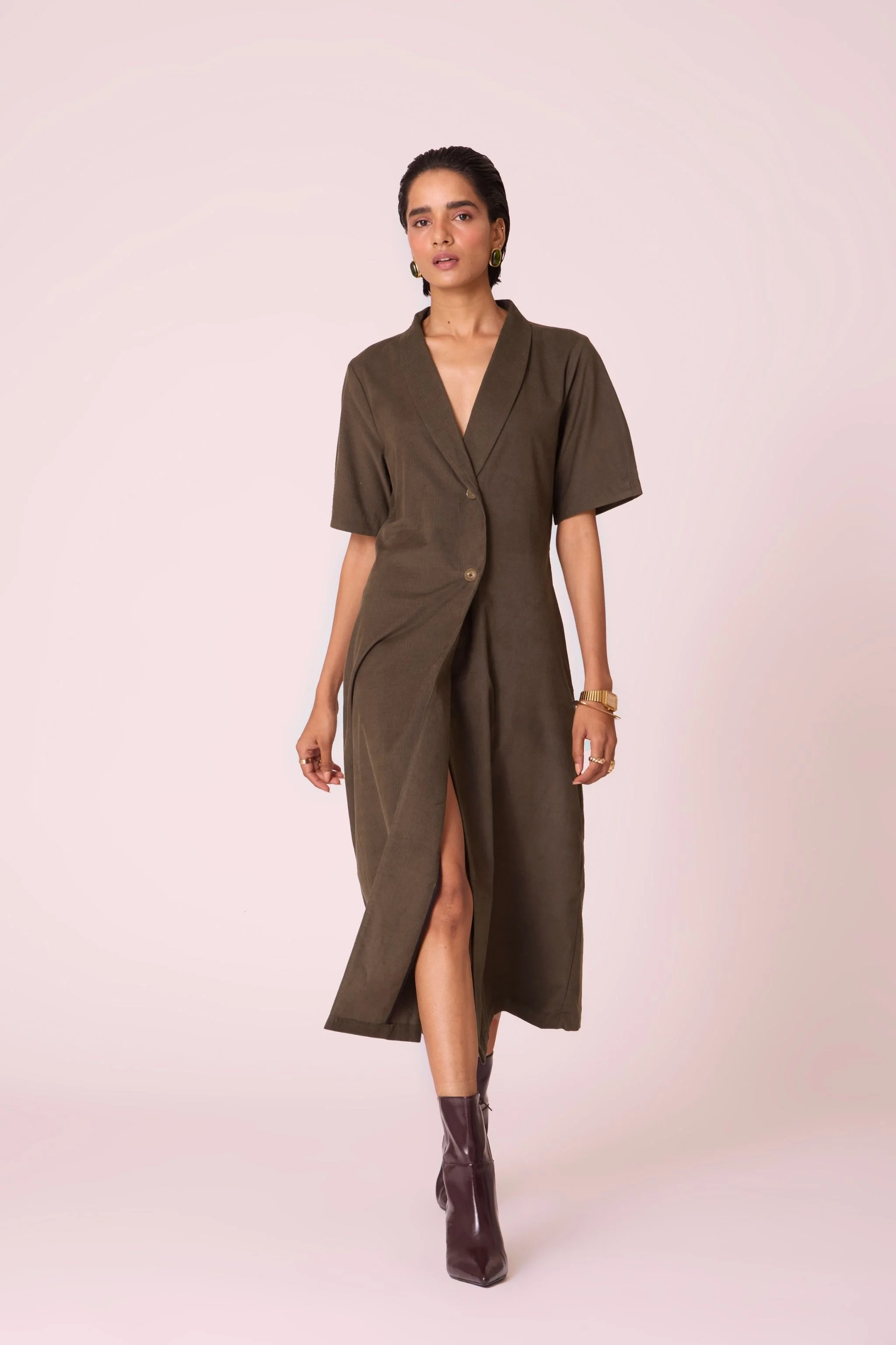 Kamen Olive Needlecord Wrap Dress - Image 10