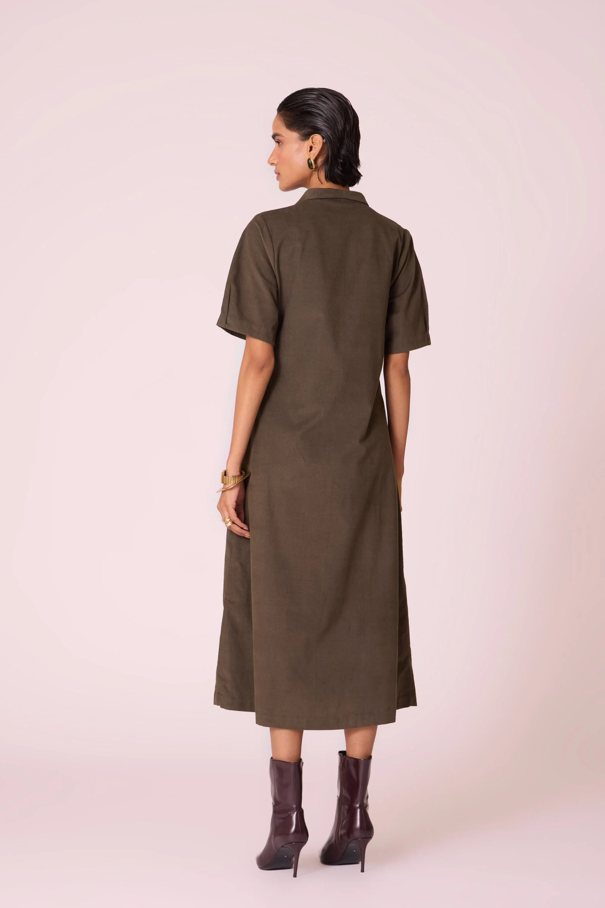 Kamen Olive Needlecord Wrap Dress - Image 12