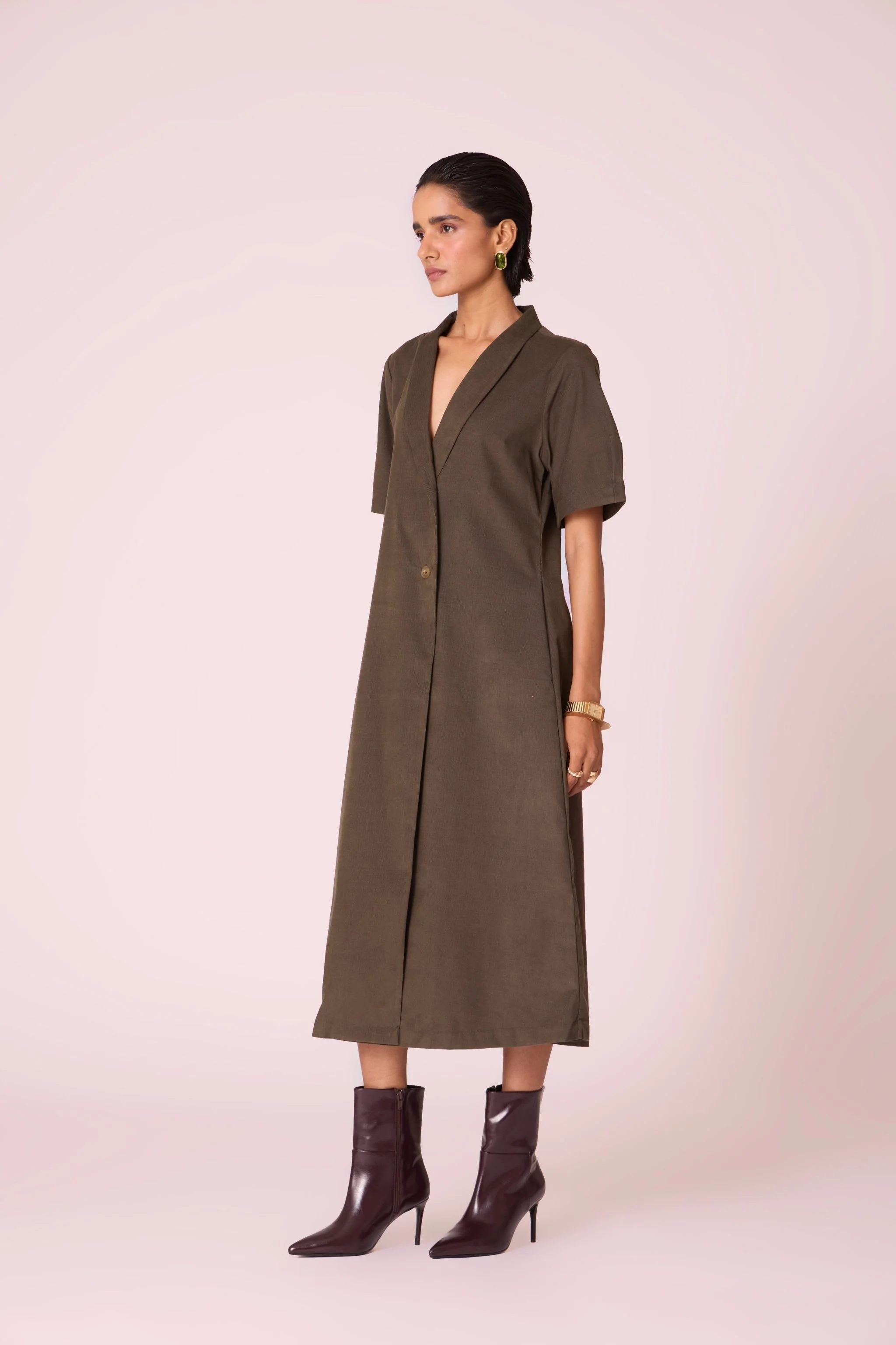 Kamen Olive Needlecord Wrap Dress - Image 3