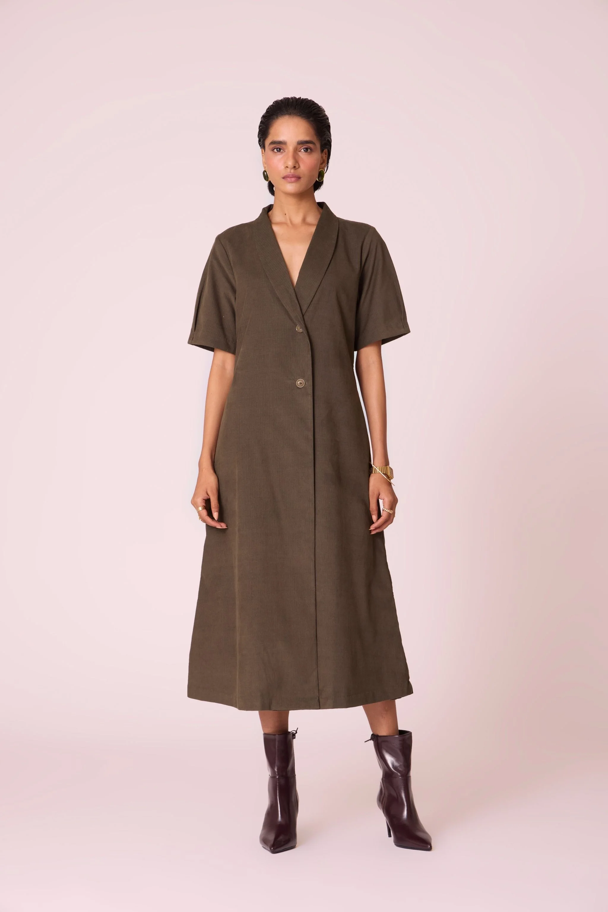 Kamen Olive Needlecord Wrap Dress - Image 4