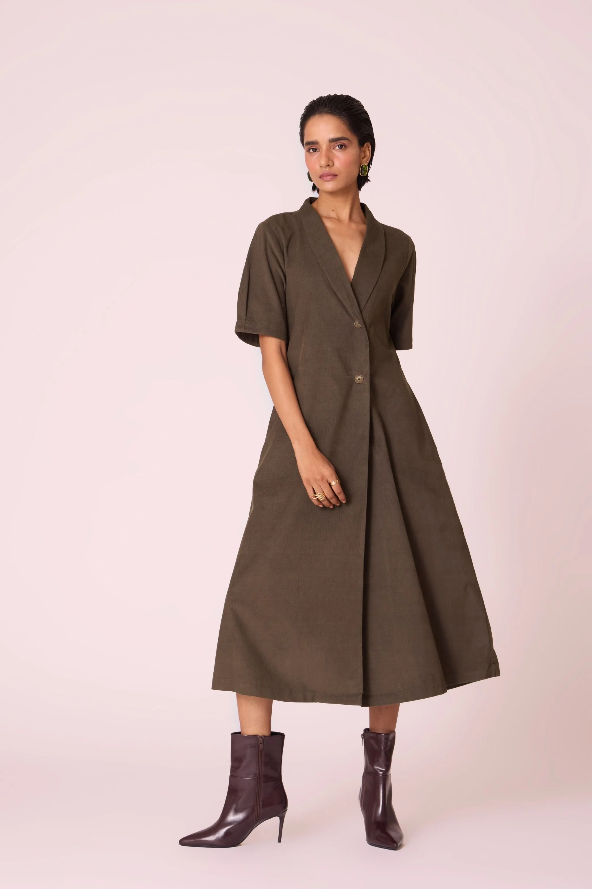 Kamen Olive Needlecord Wrap Dress - Image 7
