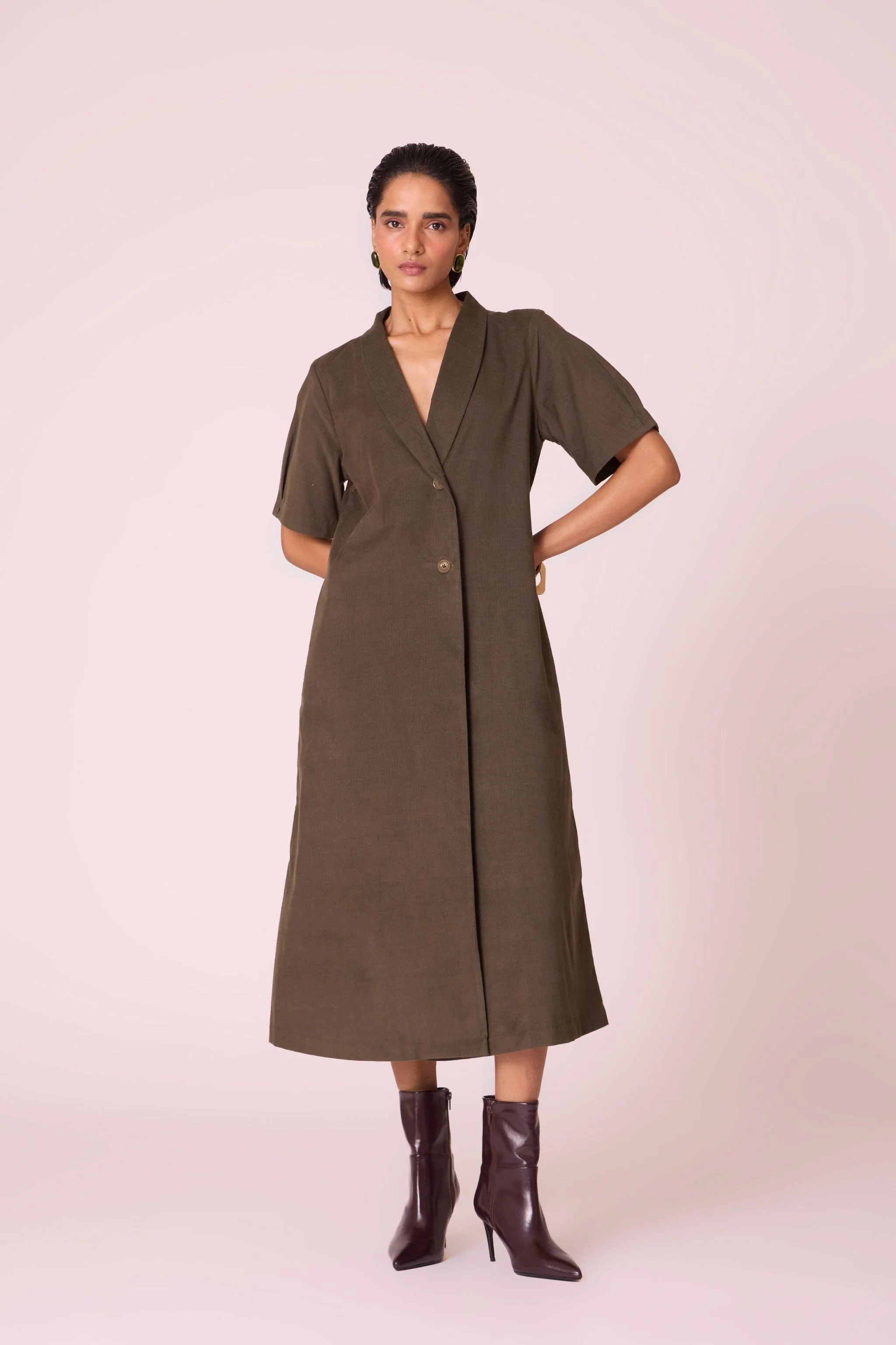 Kamen Olive Needlecord Wrap Dress - Image 8