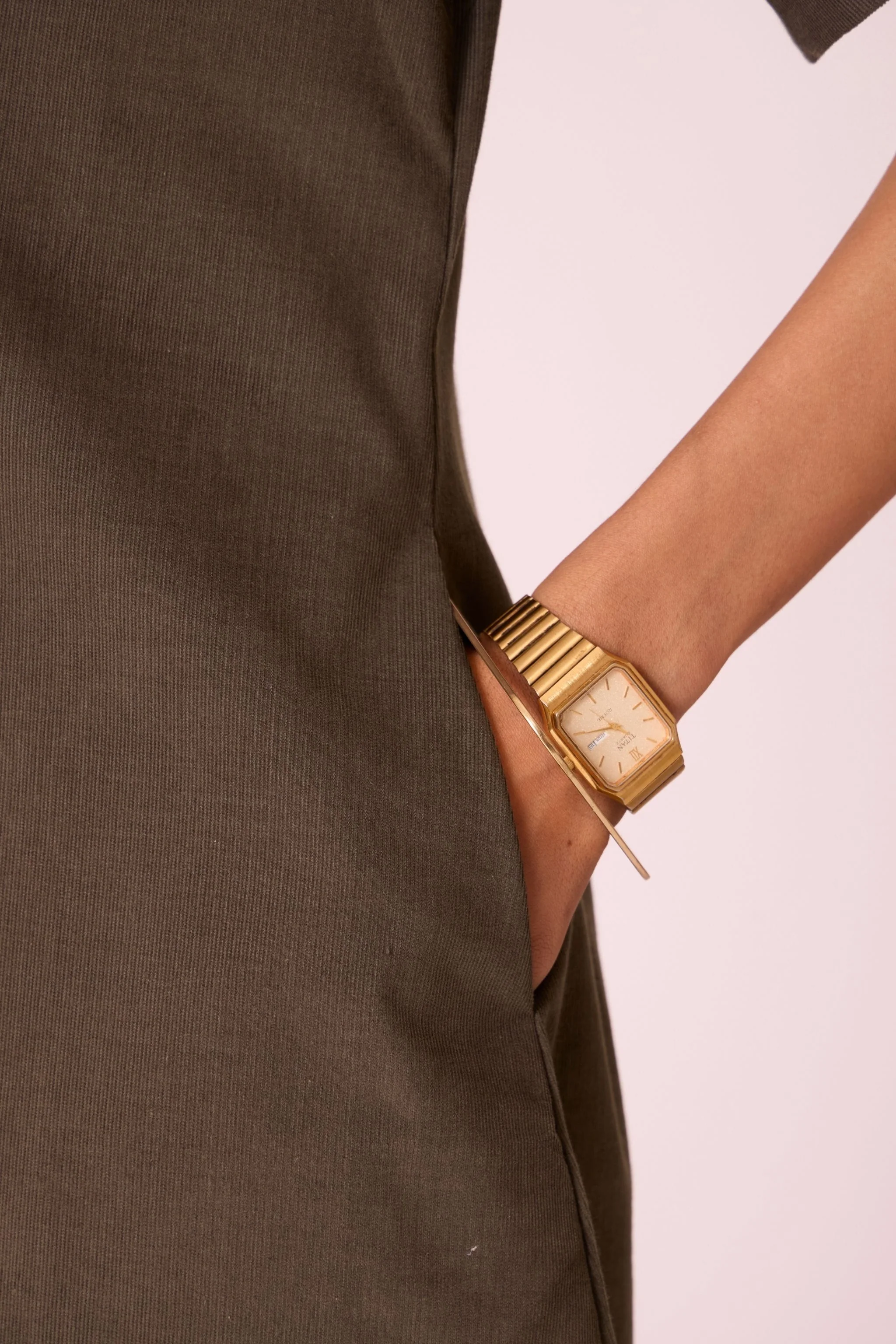 Kamen Olive Needlecord Wrap Dress - Image 9