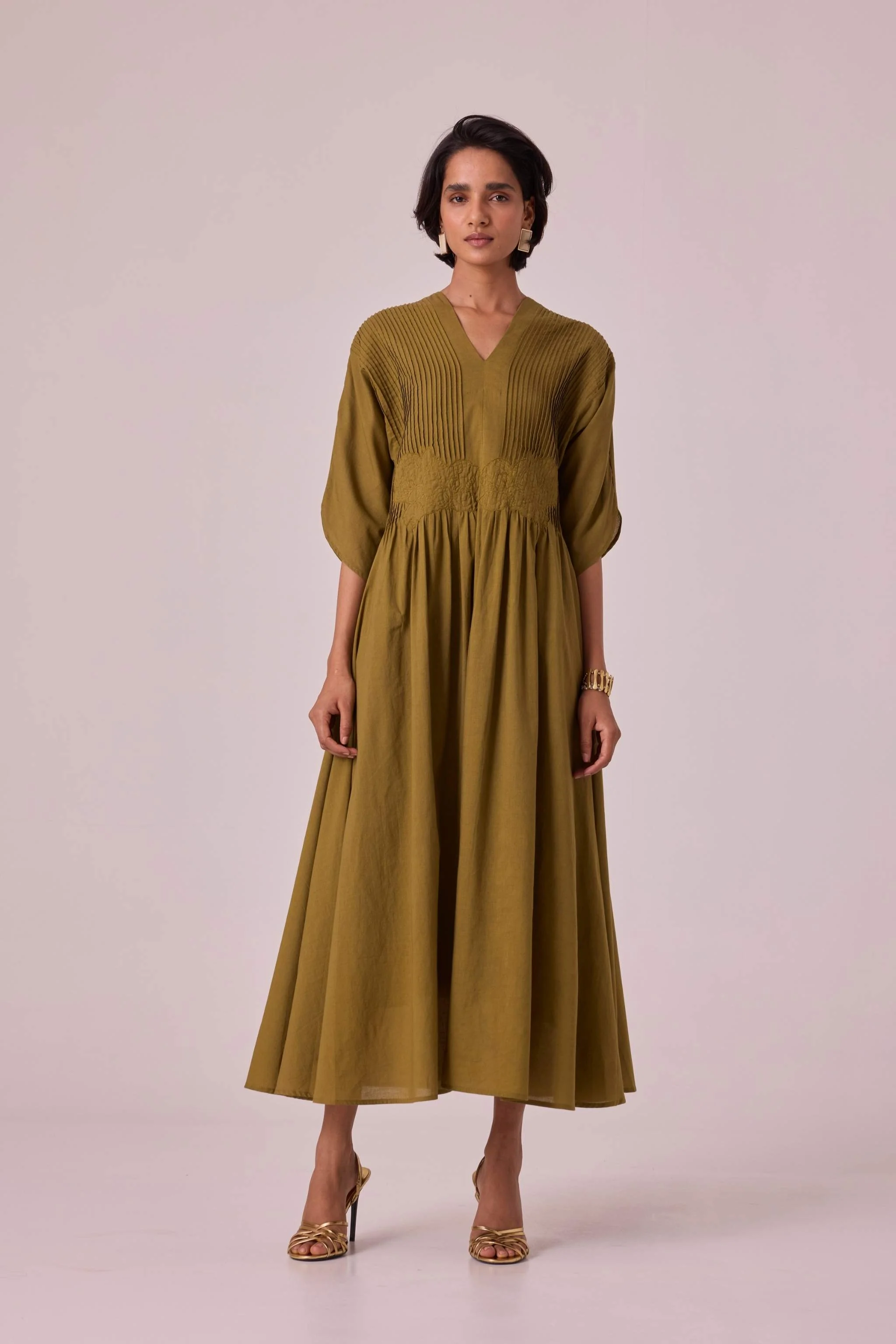 Kamil Olive Embroidered Maxi Dress