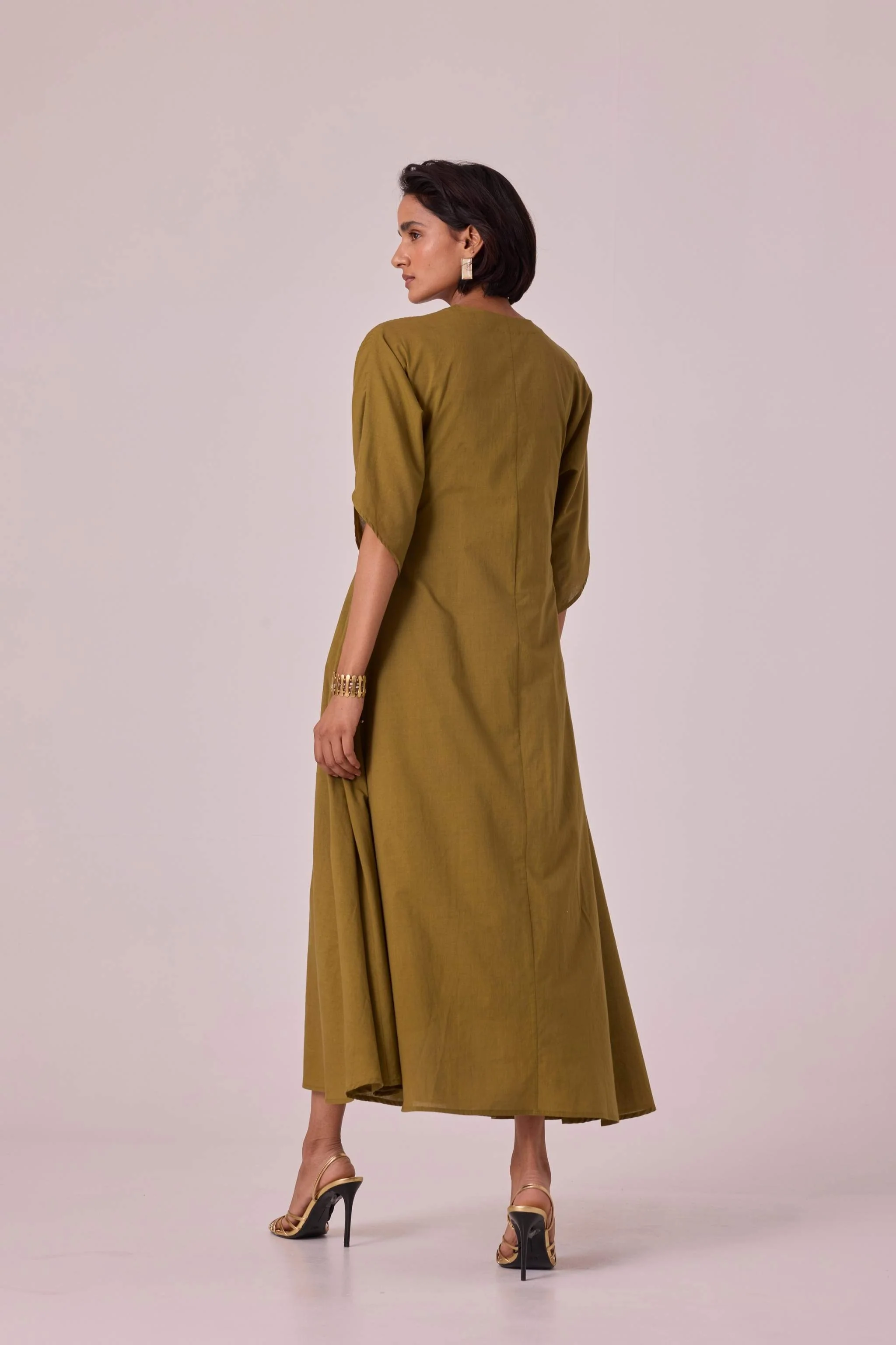 Kamil Olive Embroidered Maxi Dress - Image 11
