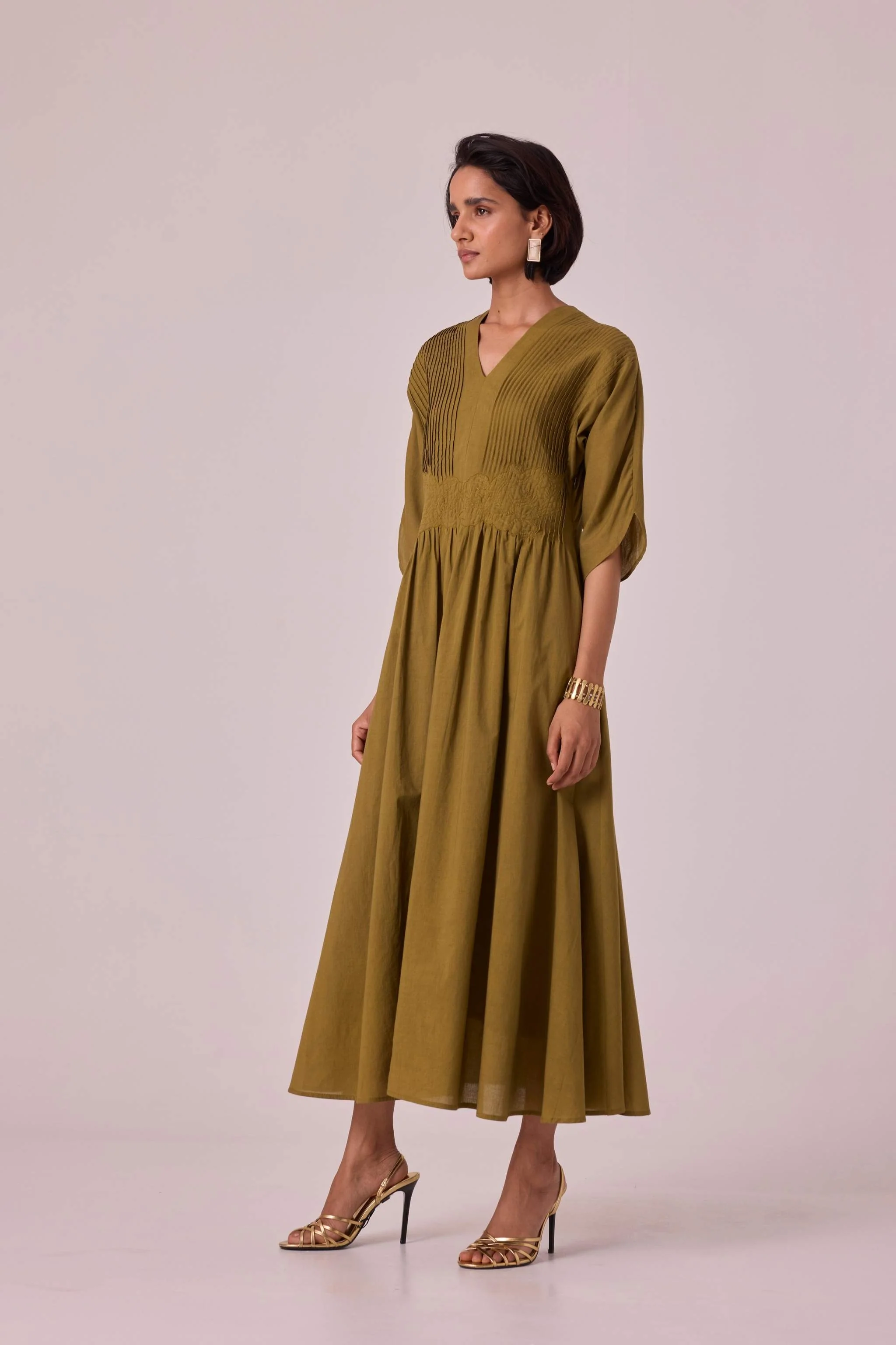 Kamil Olive Embroidered Maxi Dress - Image 3