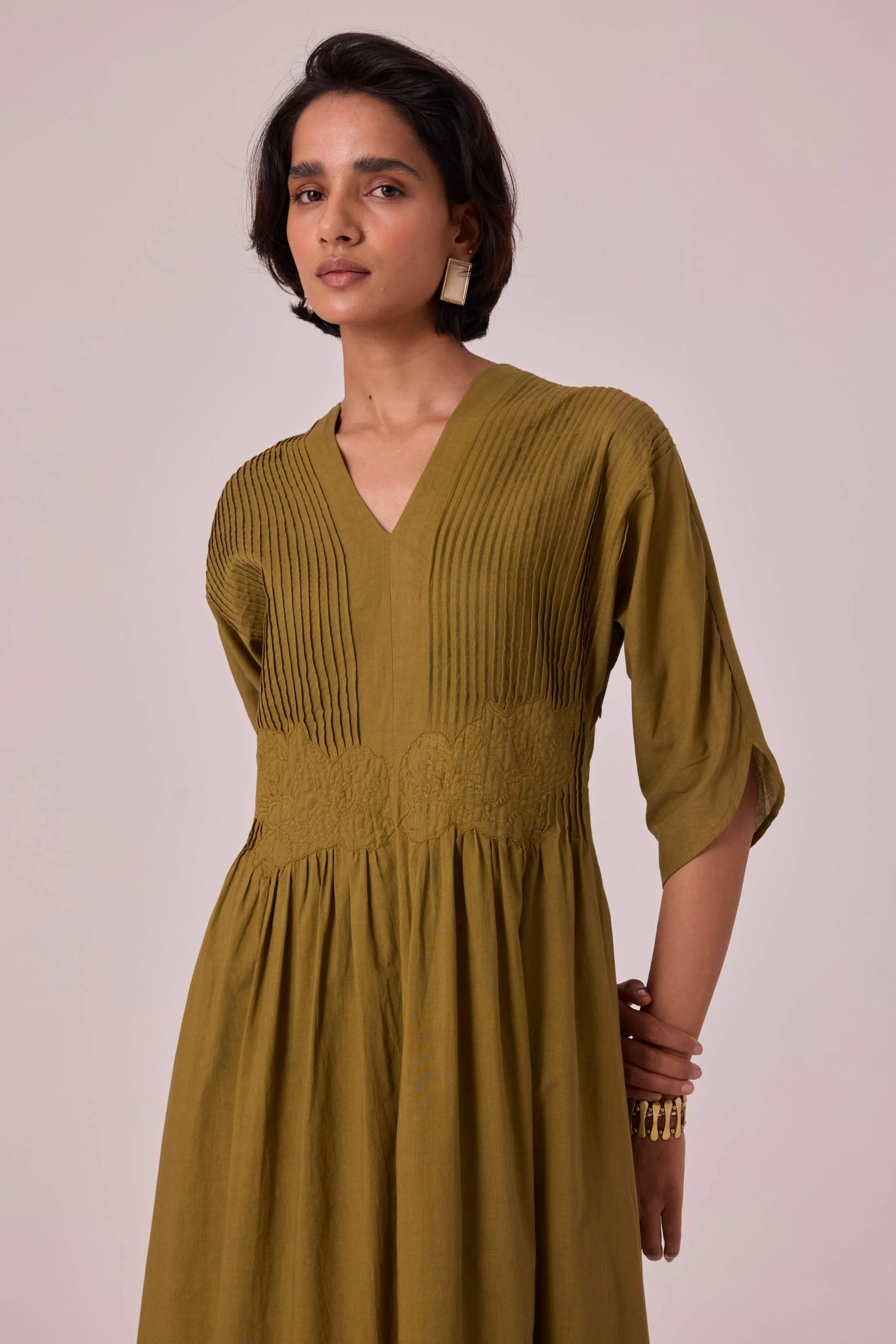 Kamil Olive Embroidered Maxi Dress - Image 4