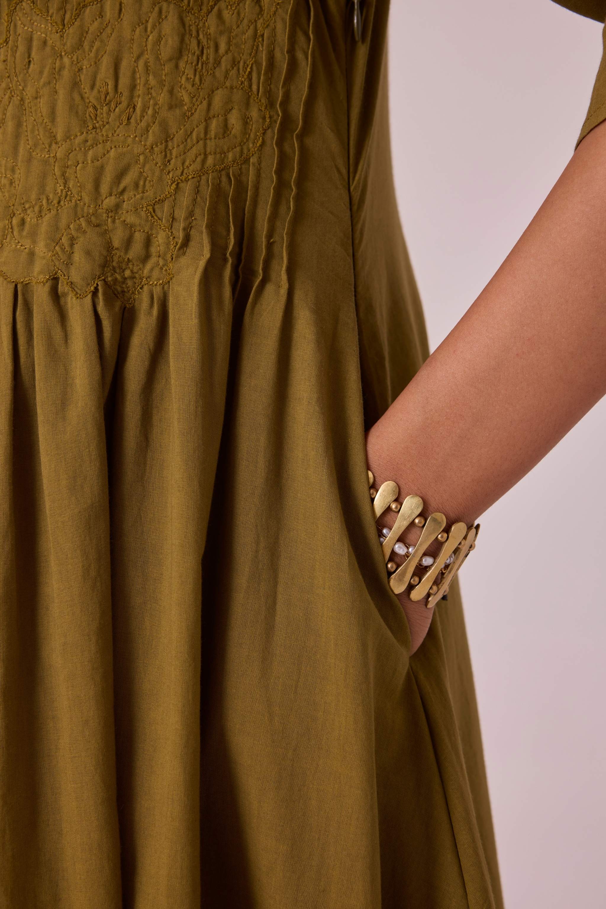 Kamil Olive Embroidered Maxi Dress - Image 8