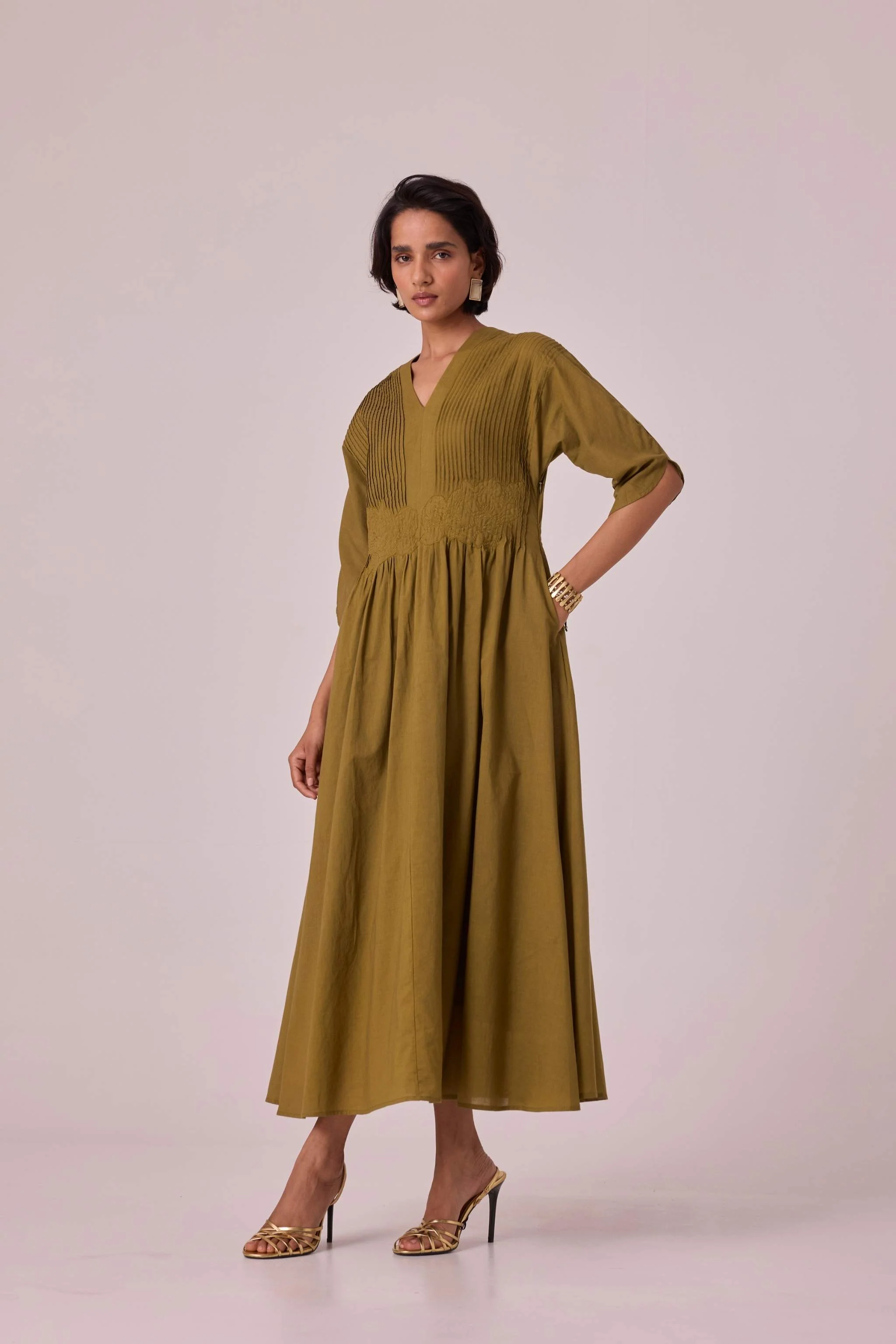 Kamil Olive Embroidered Maxi Dress - Image 9