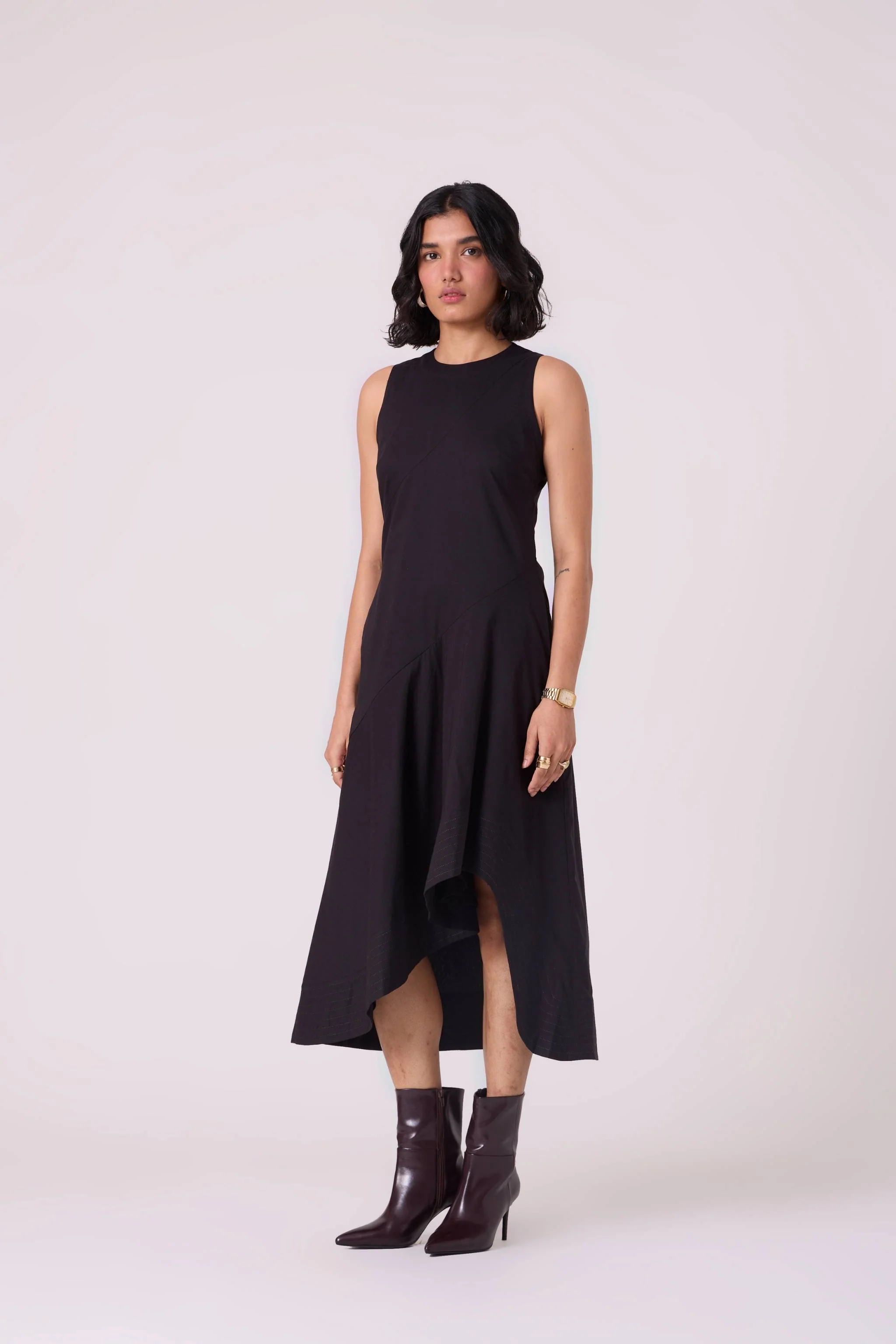 Kira Black Cotton Panelled Dress - Image 2