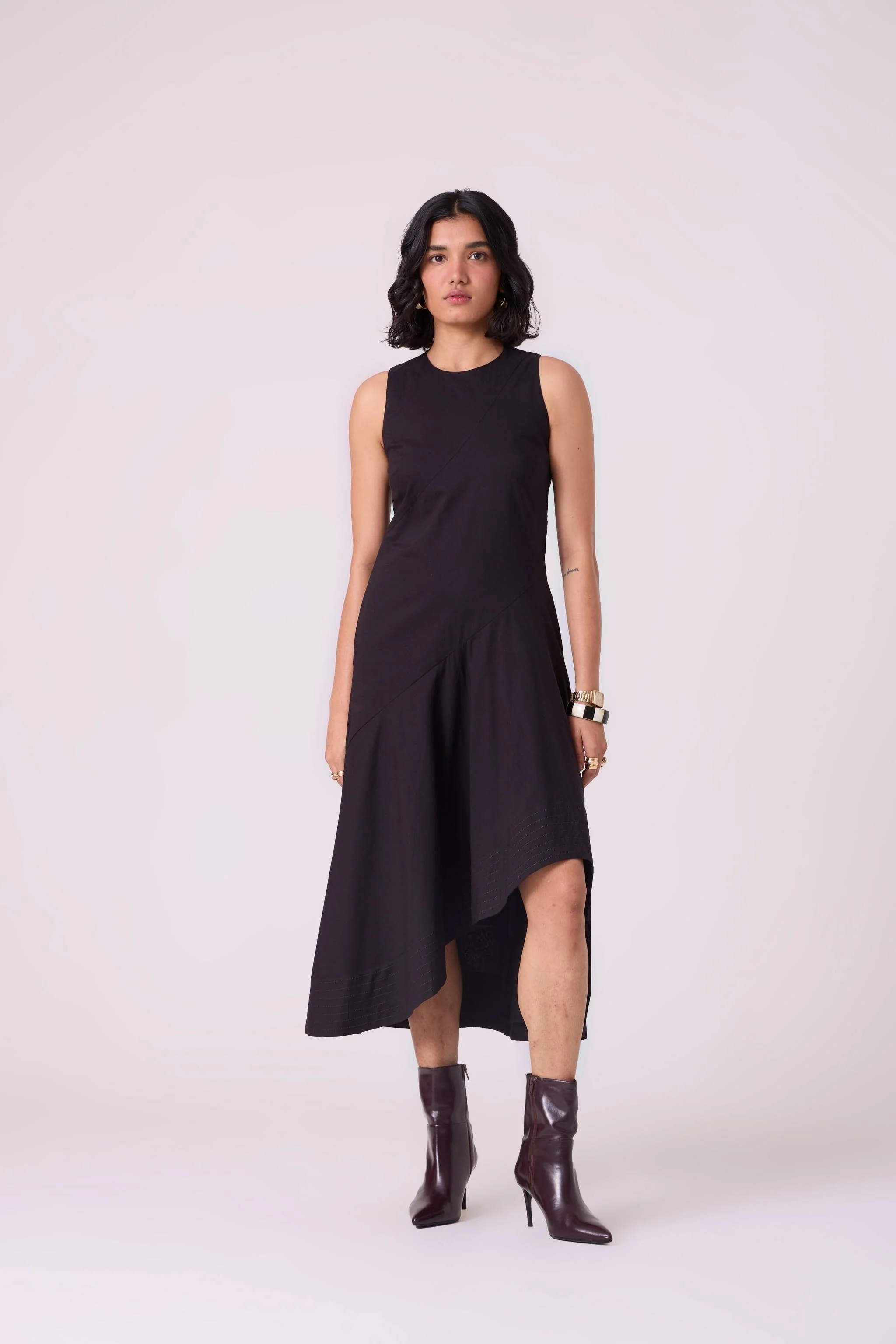Kira Black Cotton Panelled Dress - Image 3