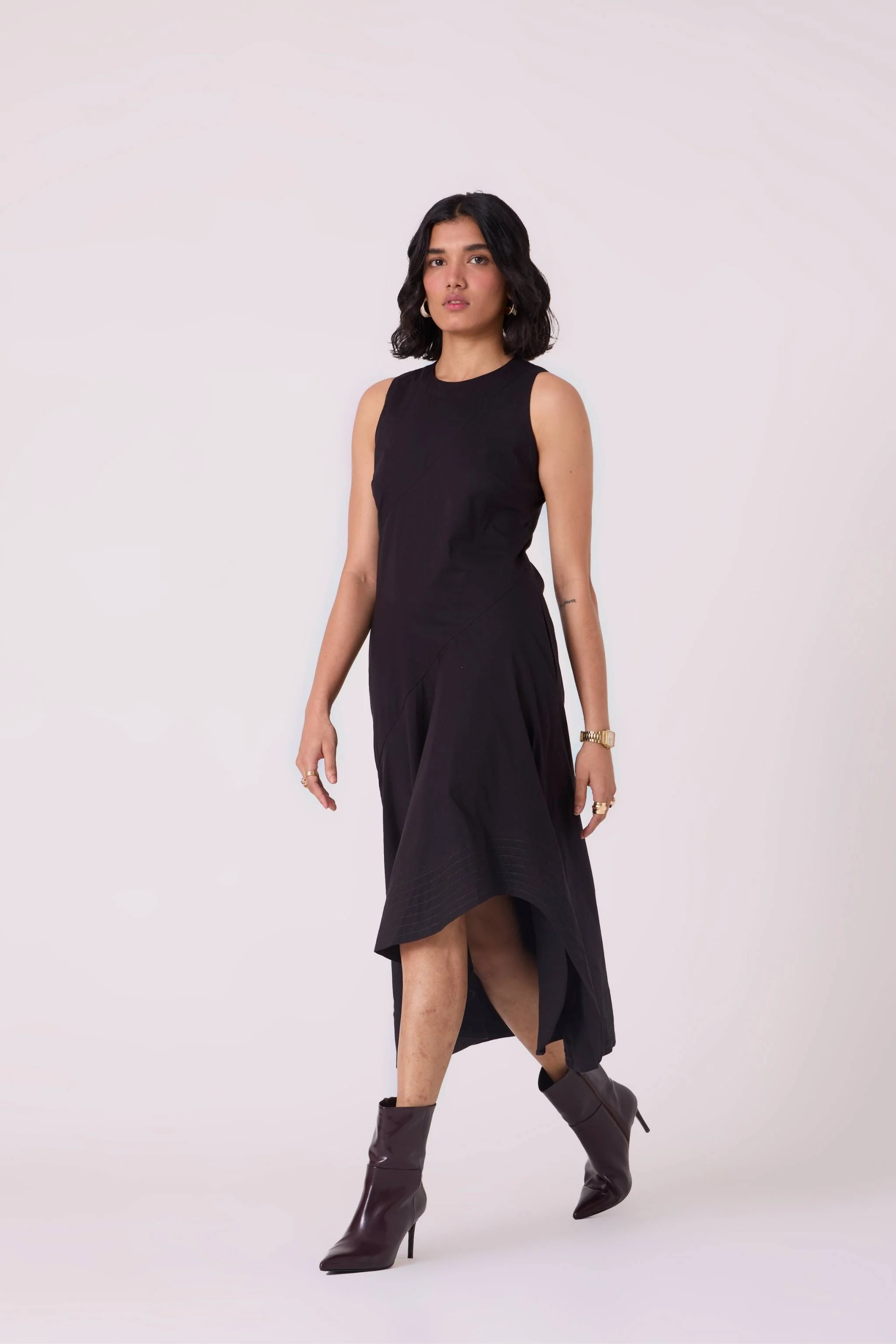 Kira Black Cotton Panelled Dress - Image 5