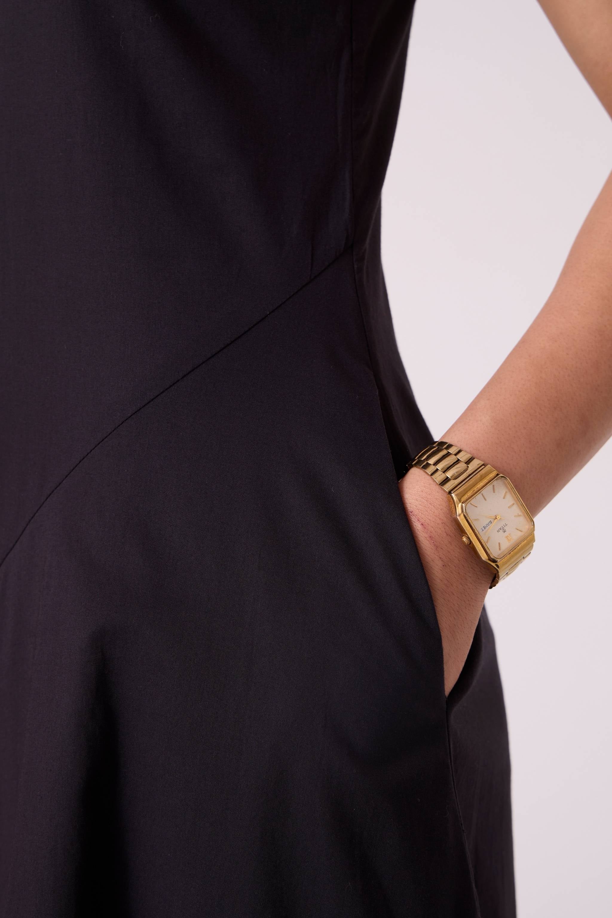 Kira Black Cotton Panelled Dress - Image 6