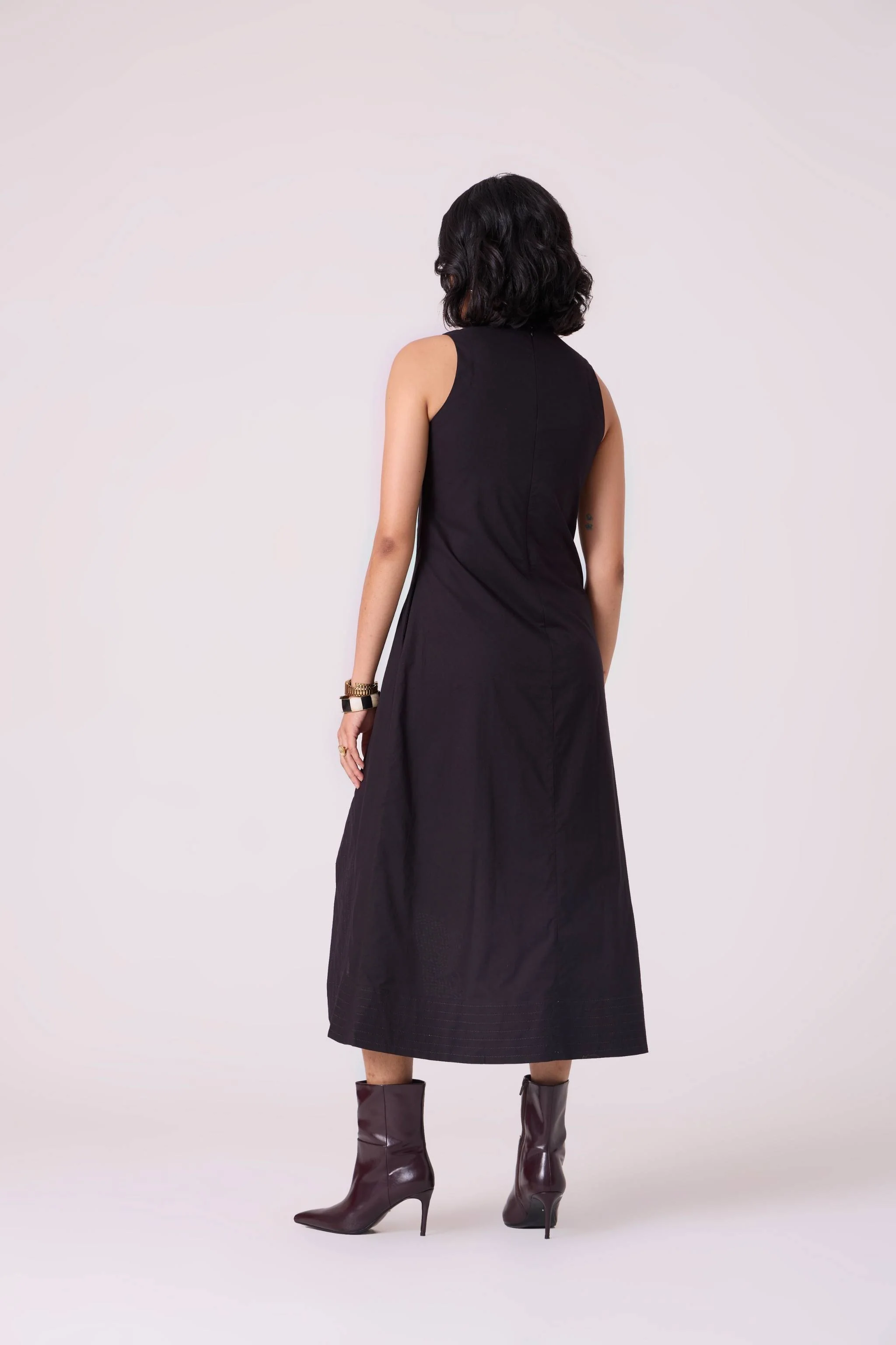 Kira Black Cotton Panelled Dress - Image 9