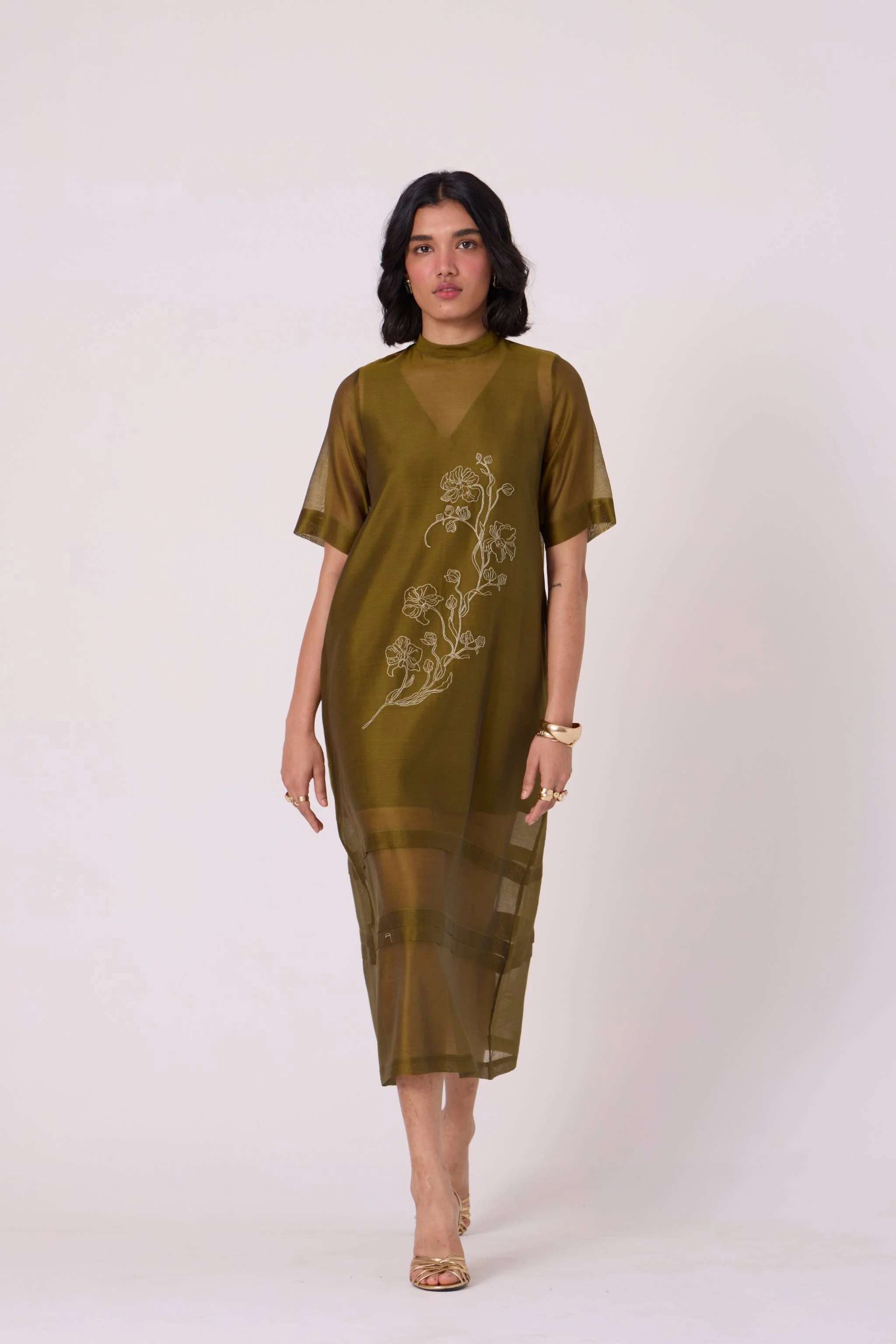 Larisa Green Handwoven Shift Dress - Image 9