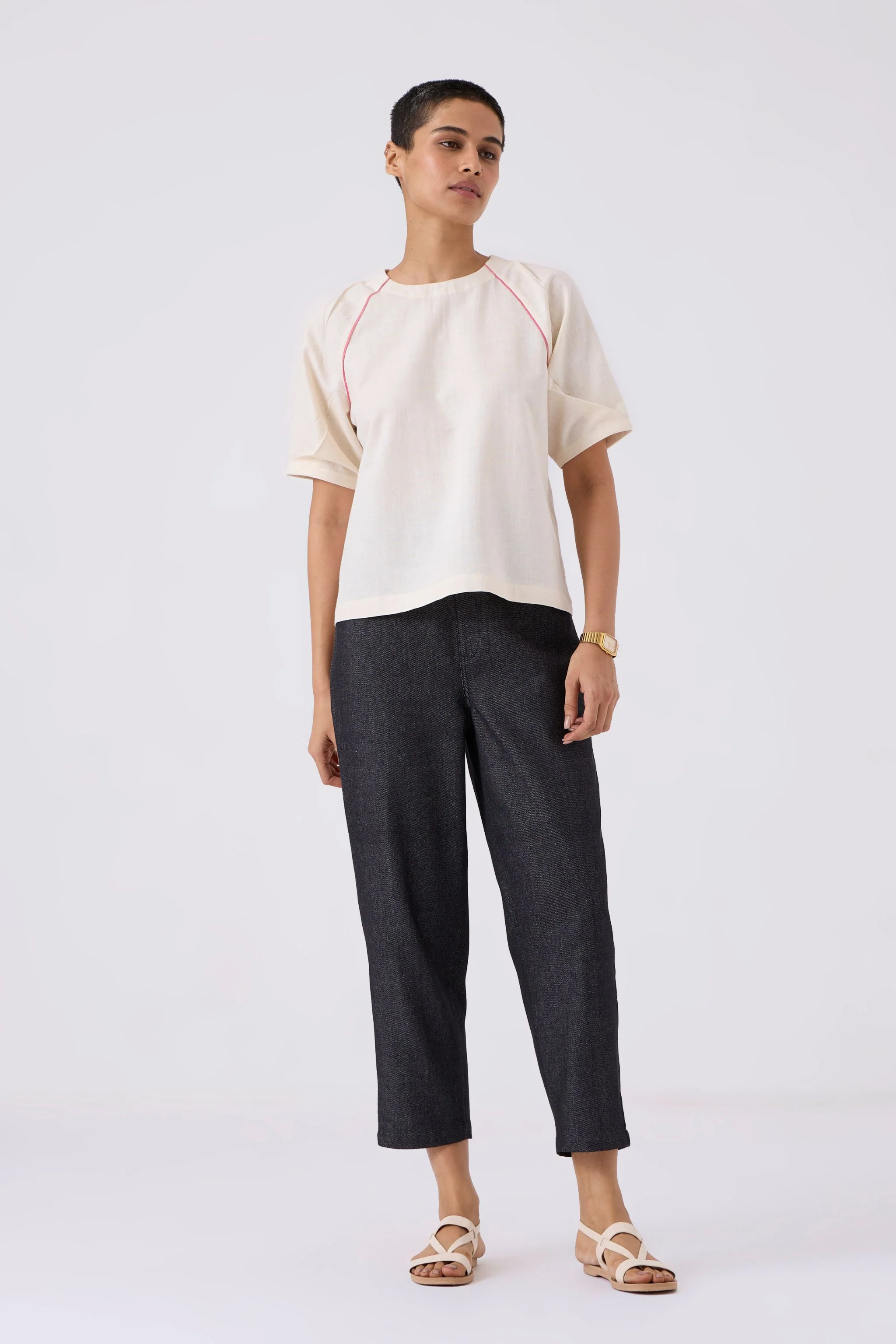 Loto Ivory Khadi Top With Statement Sleeve - Image 4