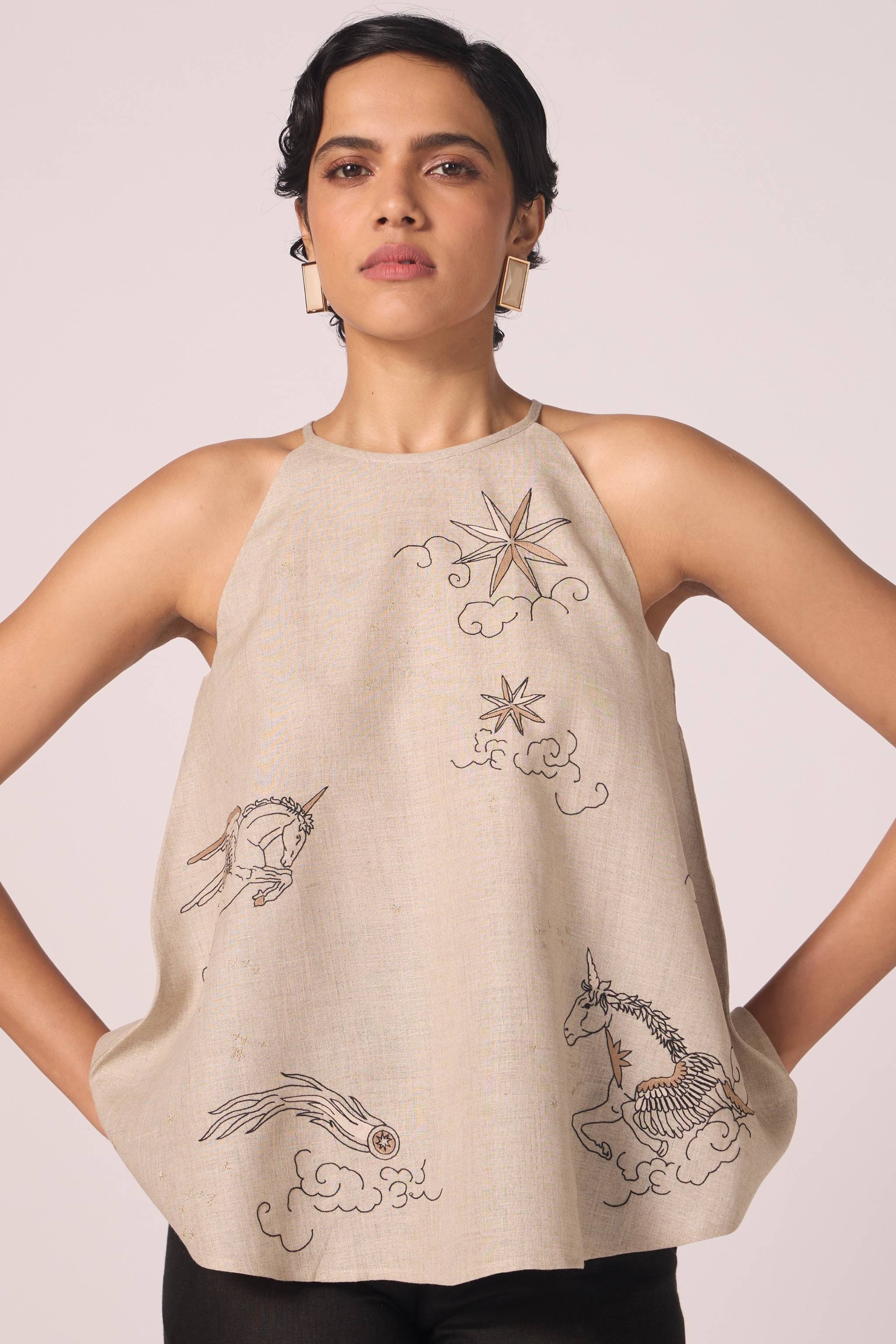 Maarah Beige Linen Halter Top - Image 11