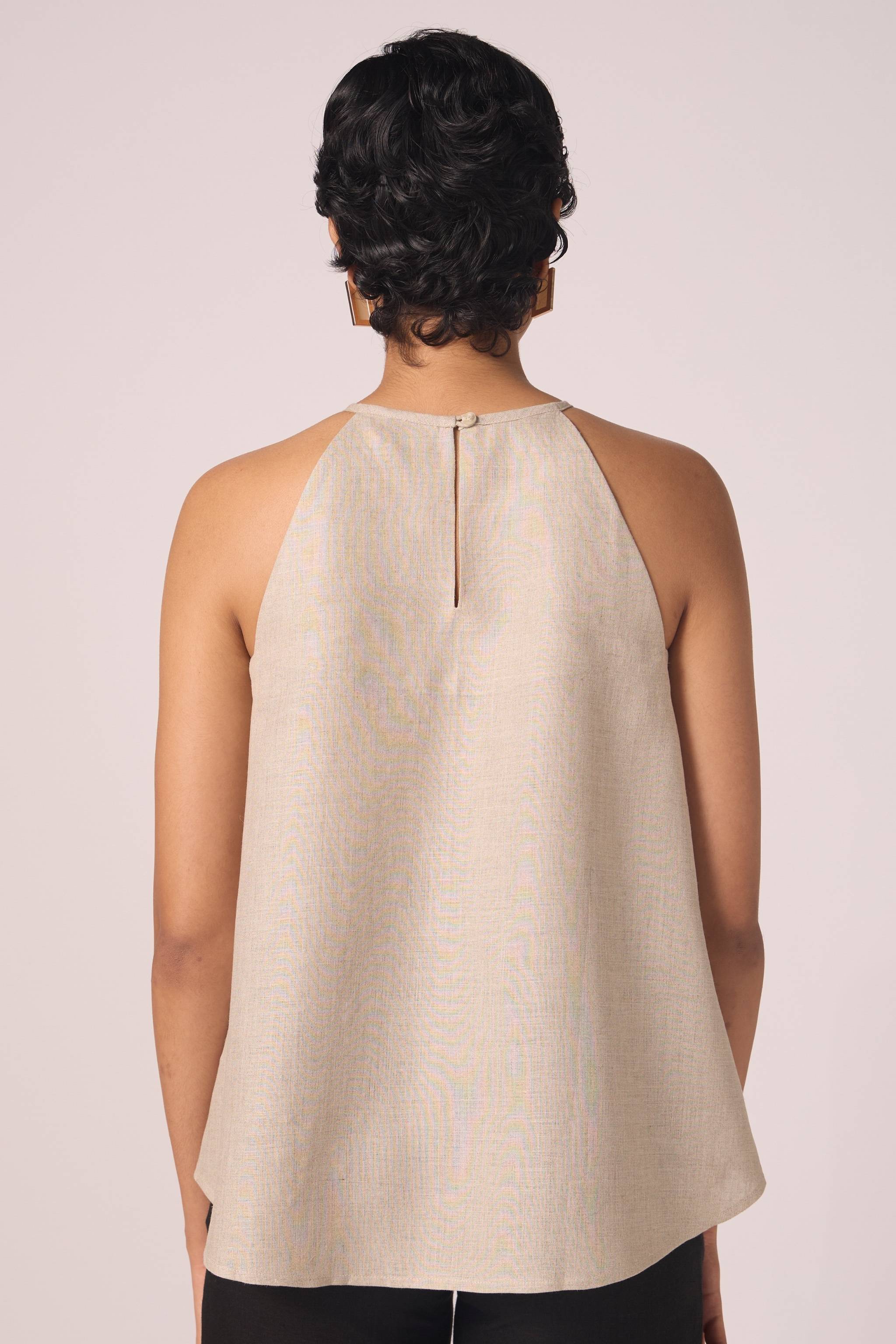 Maarah Beige Linen Halter Top - Image 13
