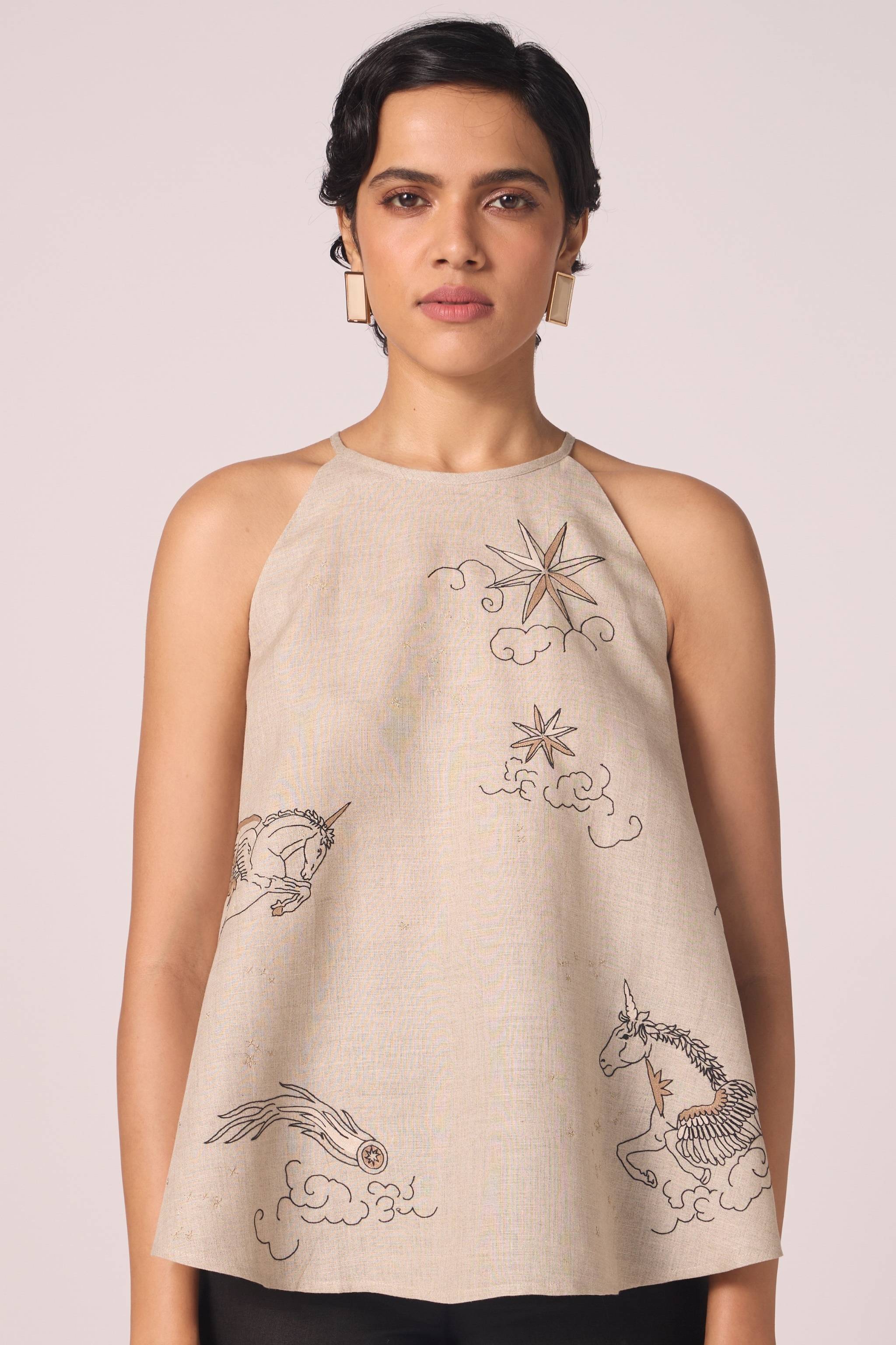 Maarah Beige Linen Halter Top - Image 2