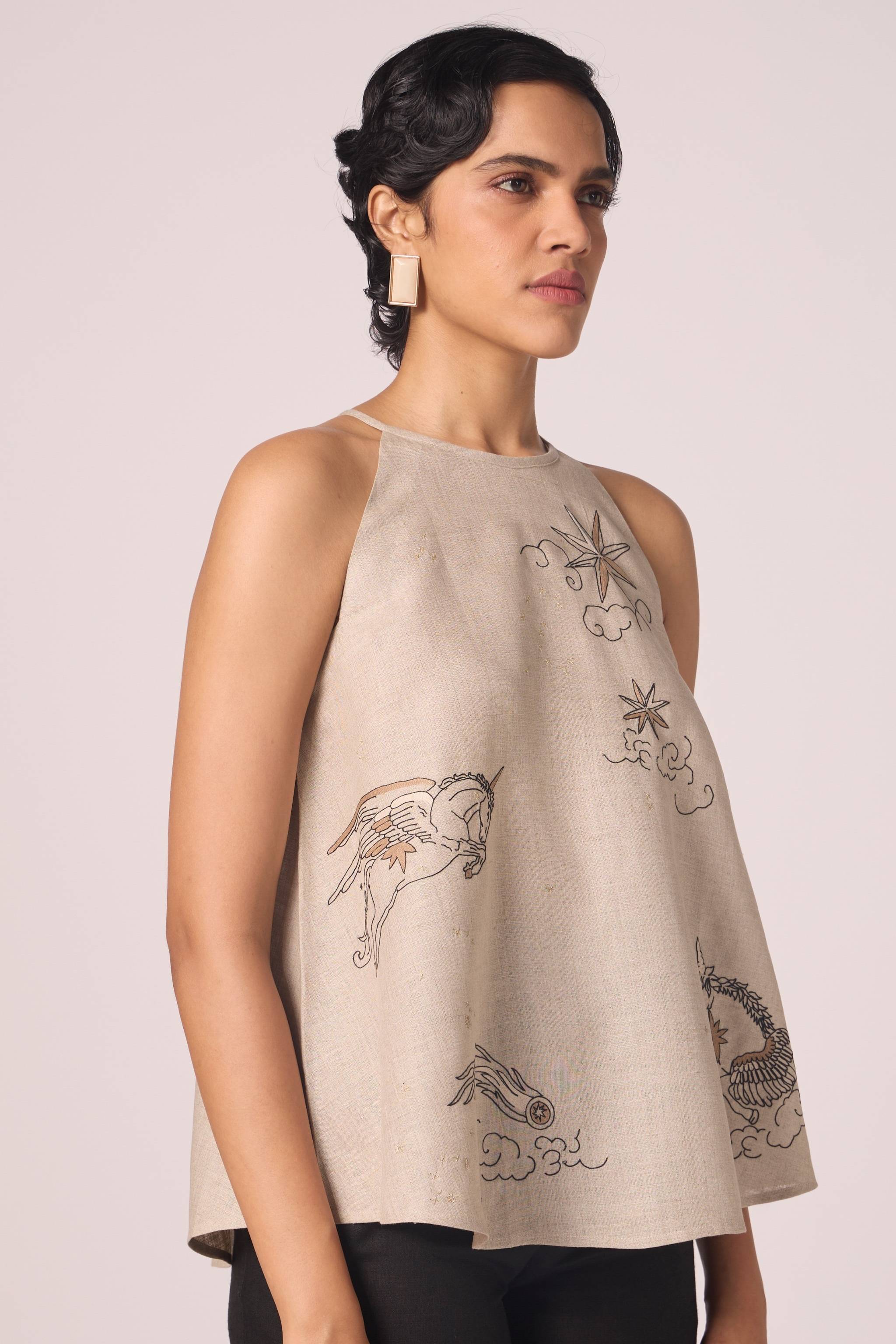 Maarah Beige Linen Halter Top - Image 3